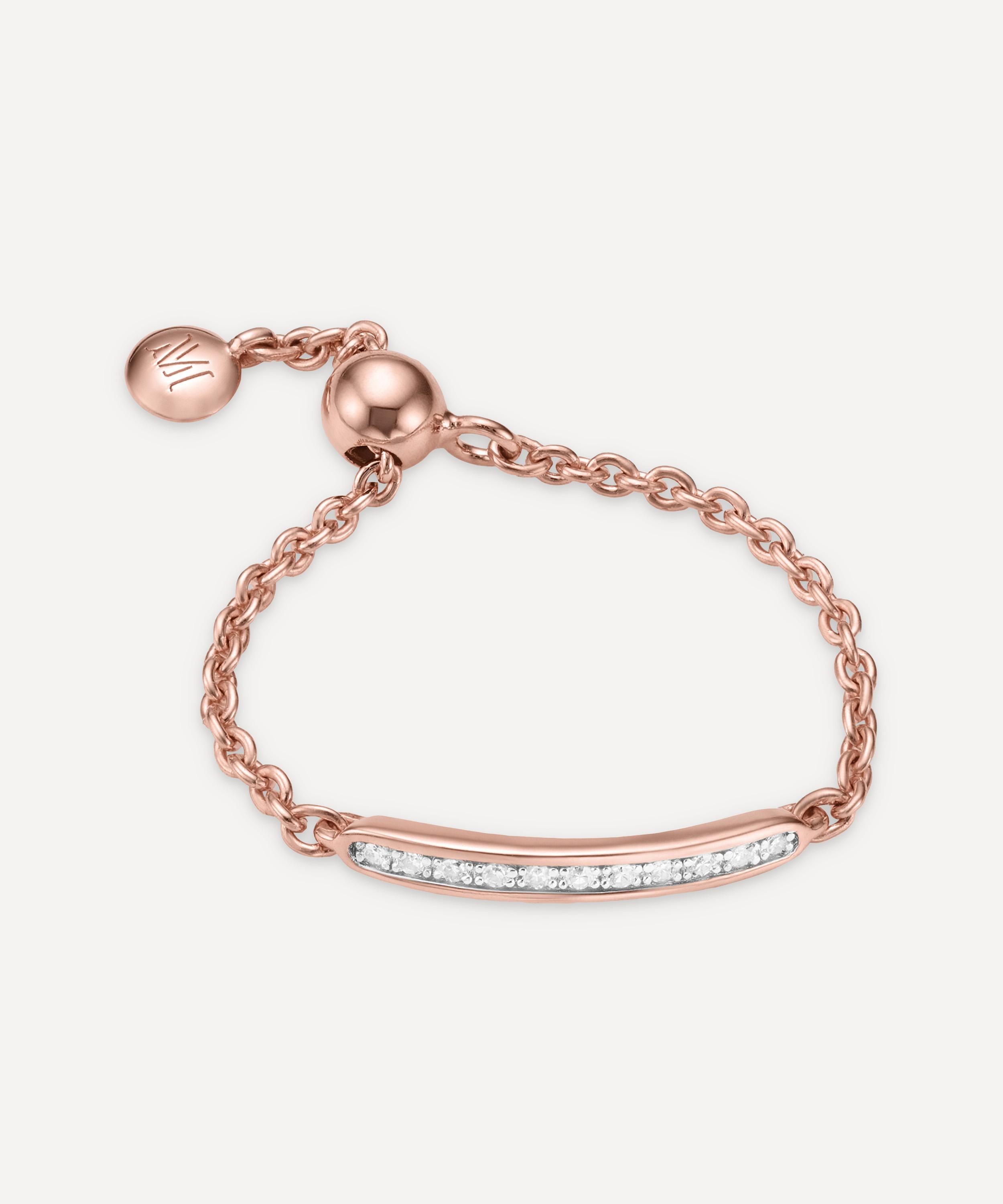 Monica Vinader - Rose Gold Plated Vermeil Silver Skinny Diamond Bar Friendship Ring image number 0