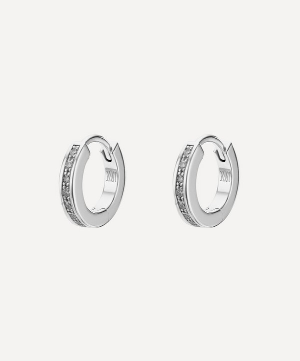 Monica Vinader - Silver Skinny Diamond Huggie Hoop Earrings image number null