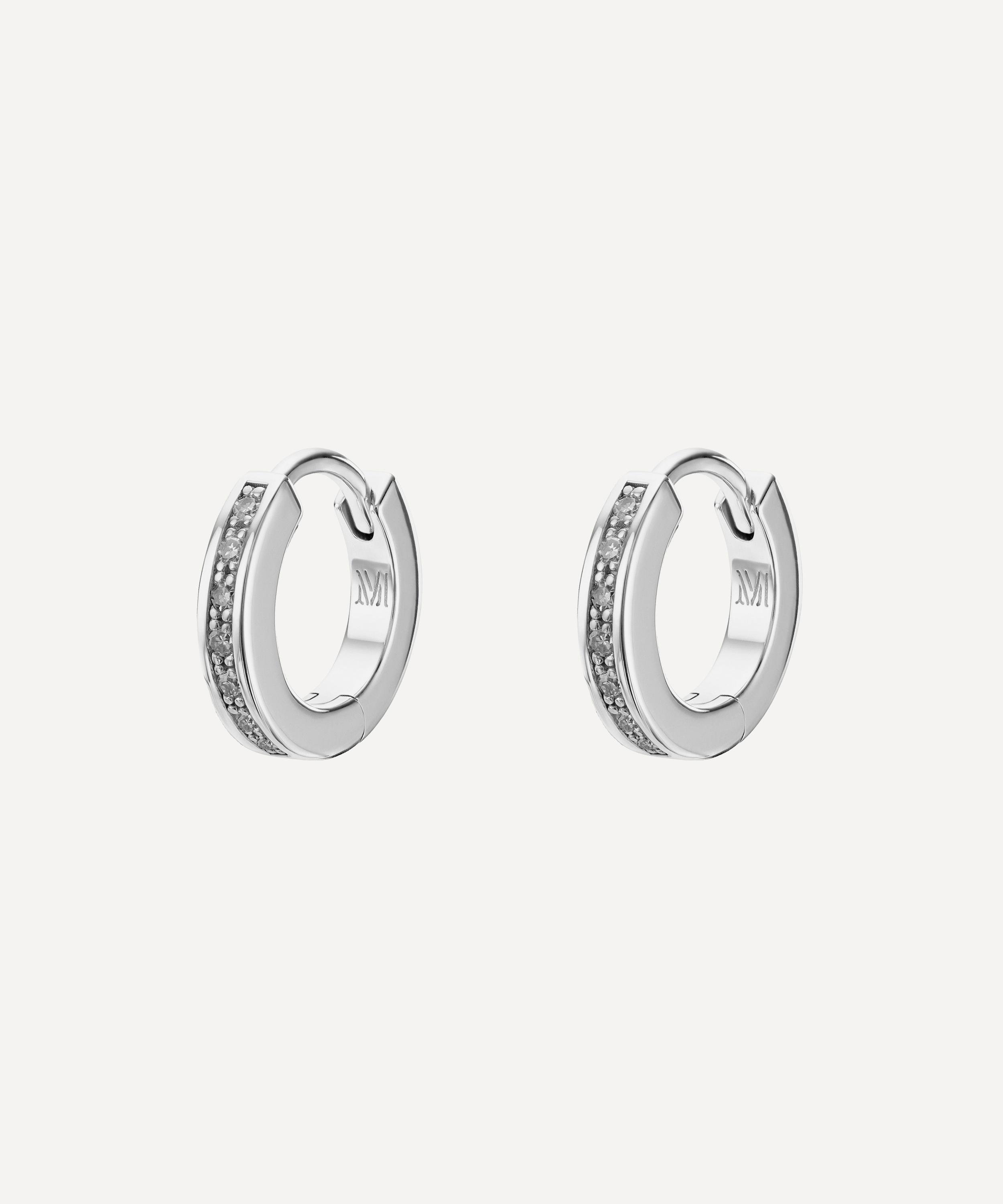 Monica Vinader - Silver Skinny Diamond Huggie Hoop Earrings