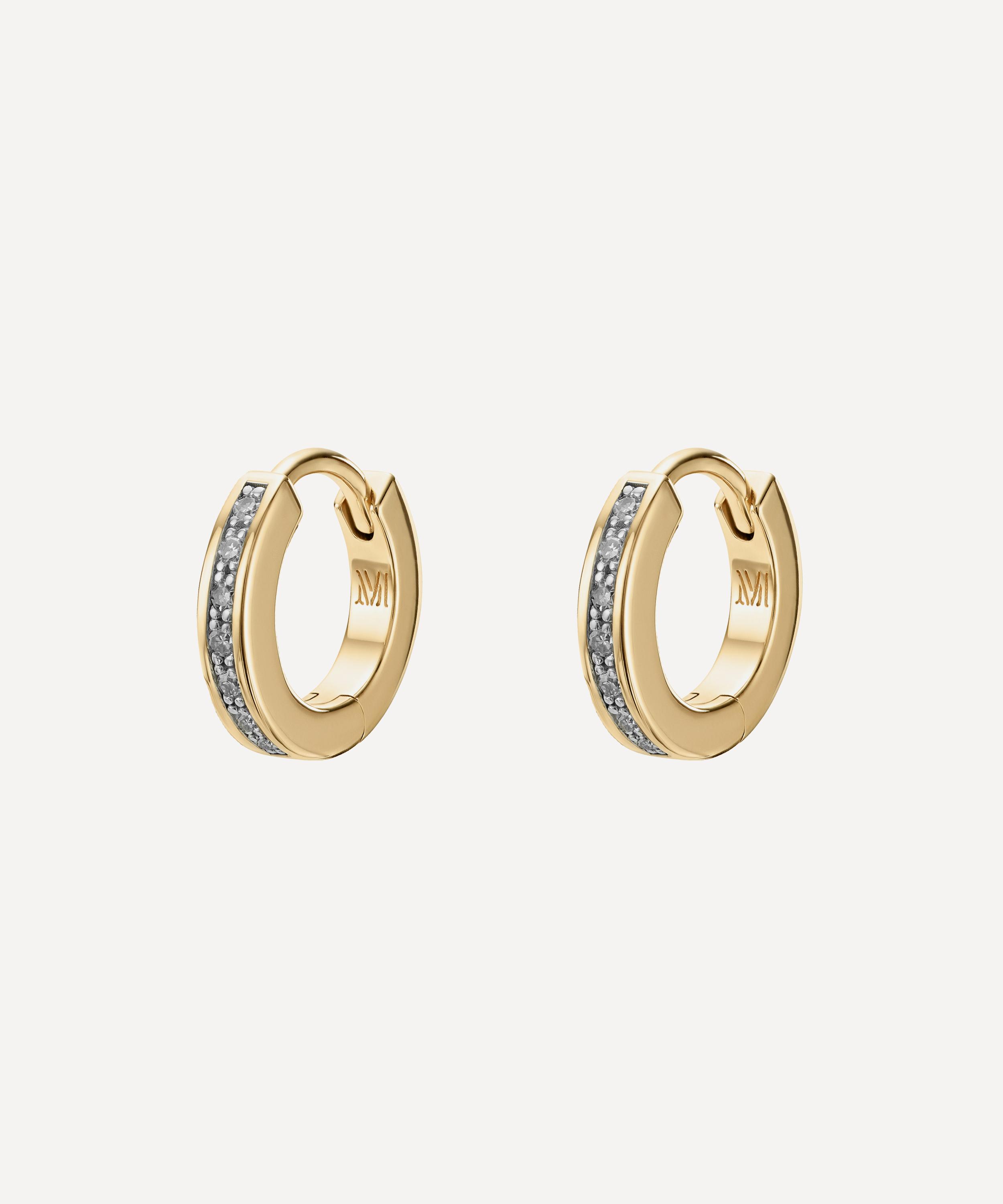 Monica Vinader - Gold Plated Vermeil Silver Skinny Diamond Huggie Hoop Earrings image number 0