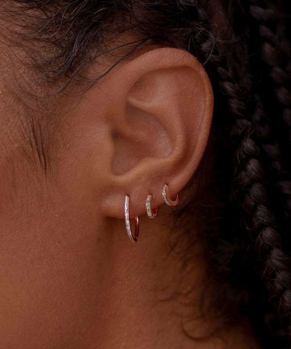 Monica Vinader - Rose Gold Plated Vermeil Silver Skinny Diamond Huggie Hoop Earrings image number 1