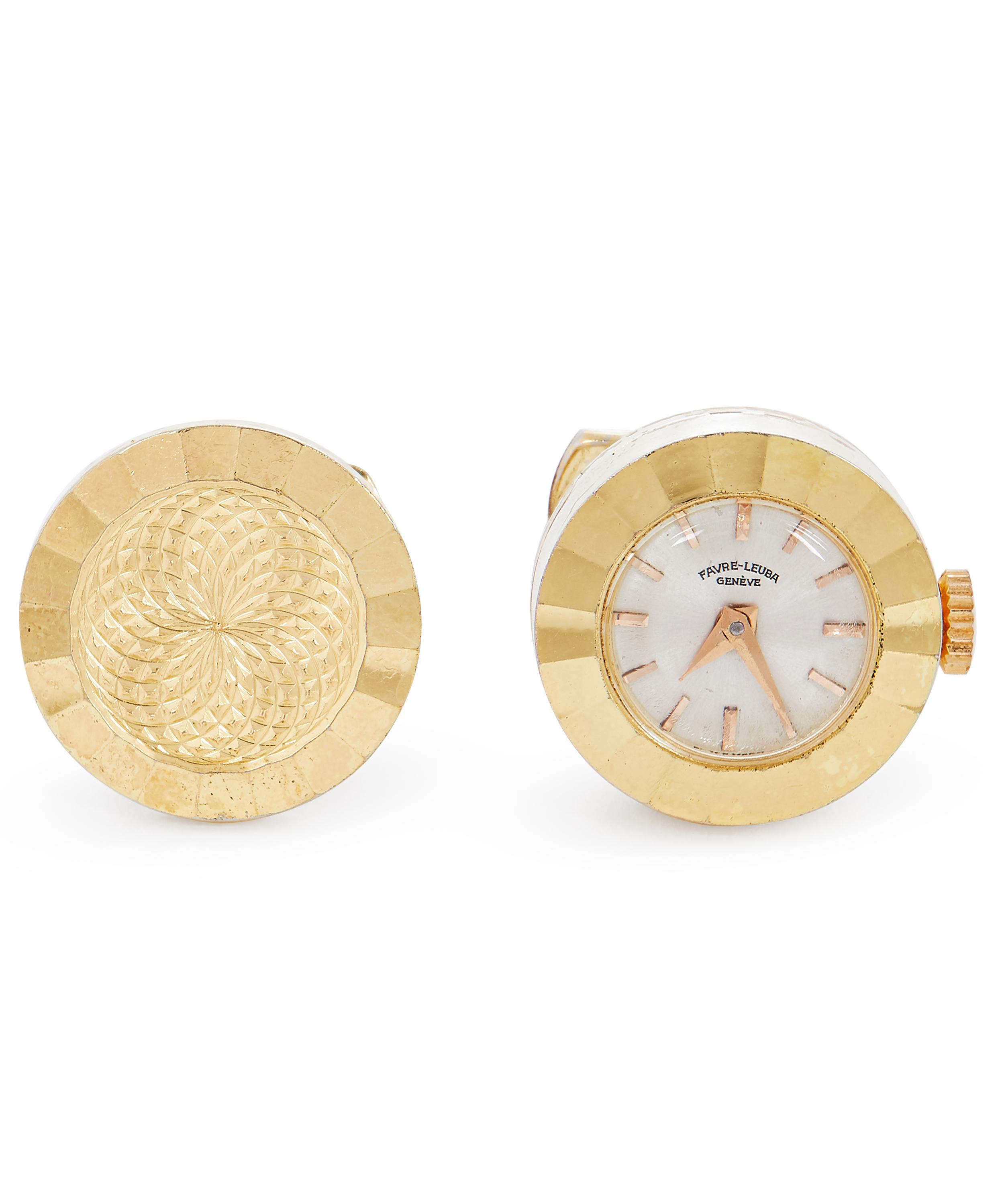 Designer Vintage - 1960s Favre-Leuba Gilt Watch Cufflinks image number 0