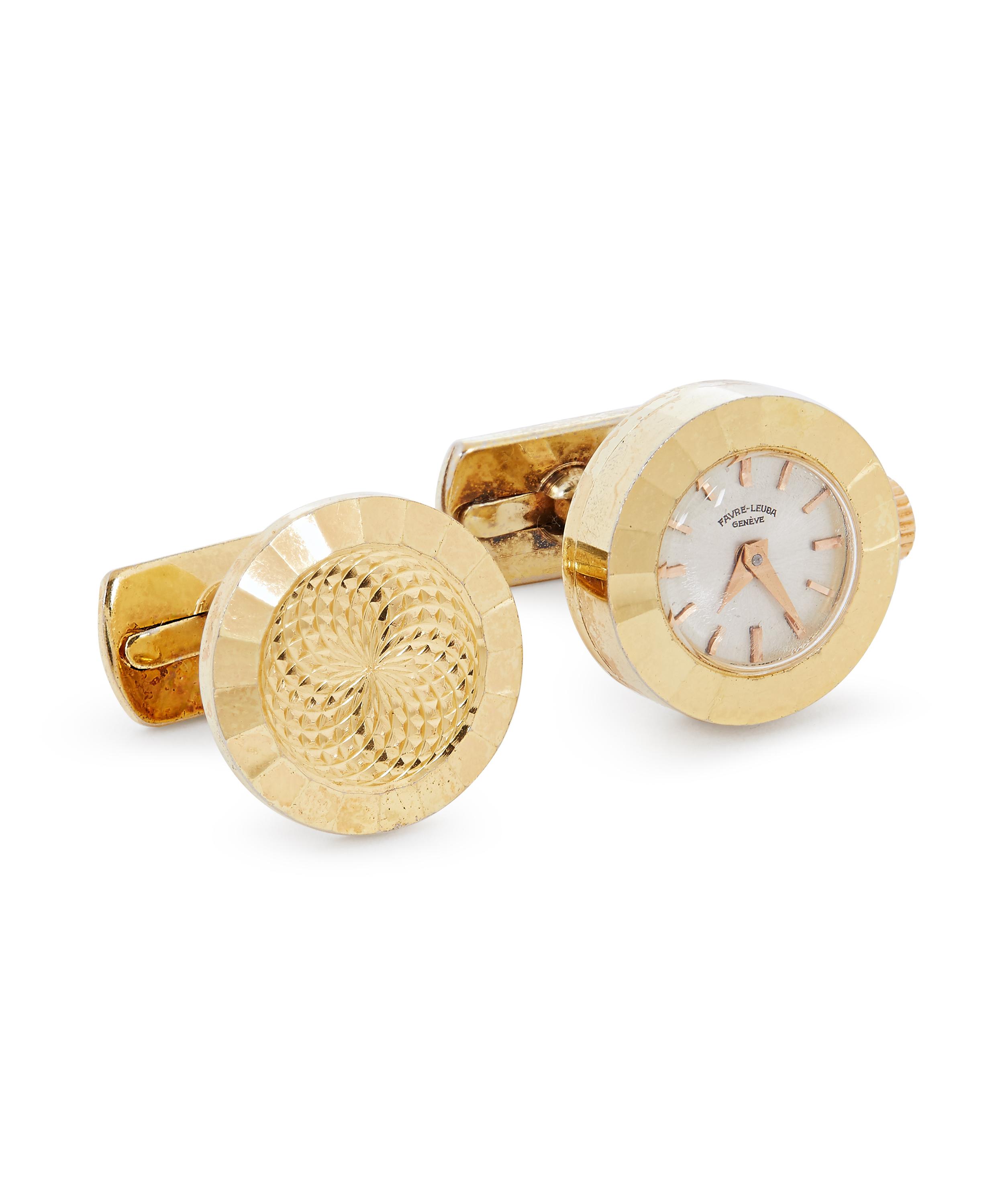 Designer Vintage - 1960s Favre-Leuba Gilt Watch Cufflinks image number 1