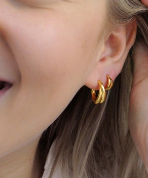 Dinny Hall - Gold Plated Vermeil Silver Twist Mini Hoop Earrings image number 1