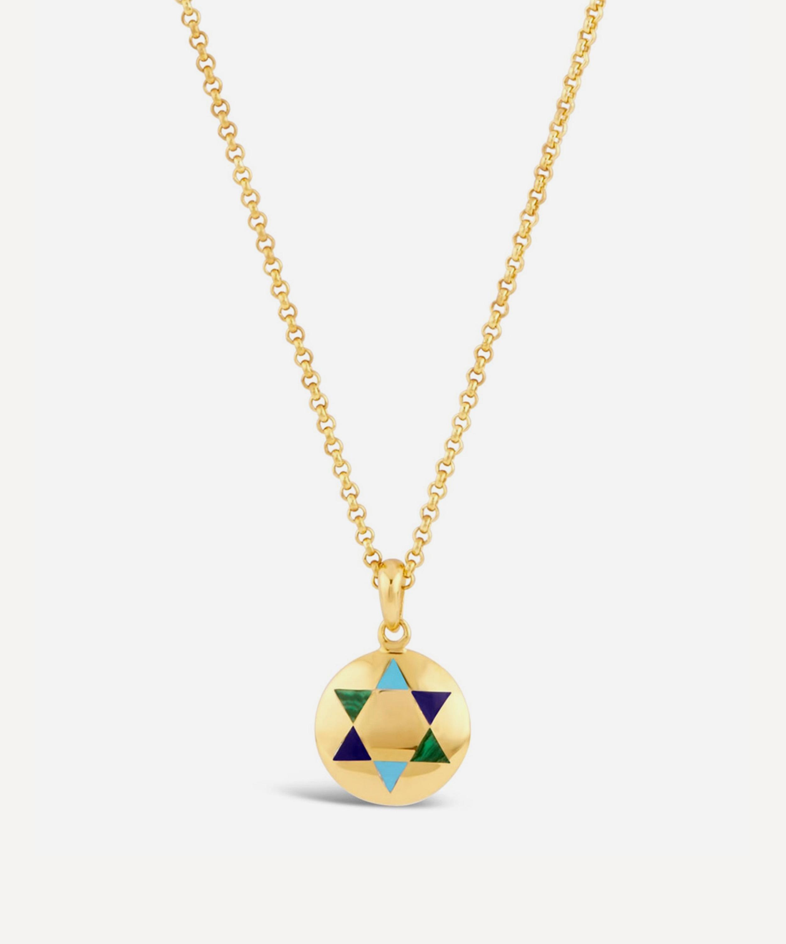 Dinny Hall - Gold Plated Vermeil Silver Sacred Star Disc Inlaid Pendant Necklace image number 0