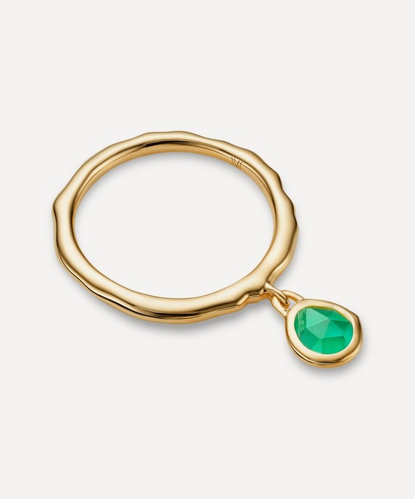 Monica Vinader - Gold Plated Vermeil Silver Siren Green Onyx Charm Ring image number null