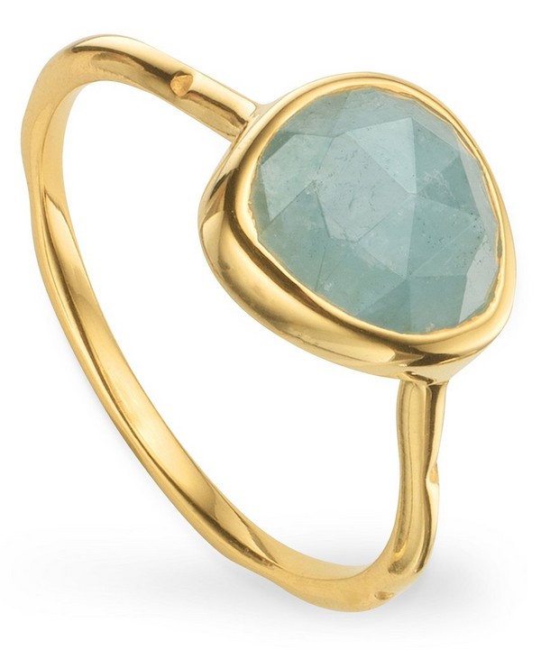 Monica Vinader - Gold Plated Vermeil Silver Siren Aquamarine Stacking Ring image number null
