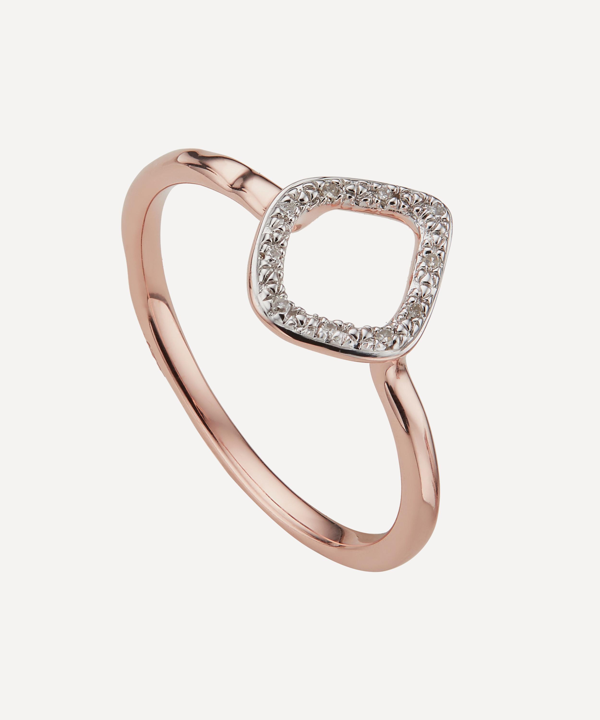 Monica Vinader - Rose Gold Plated Vermeil Silver Riva Mini Kite Diamond Stacking Ring image number 1