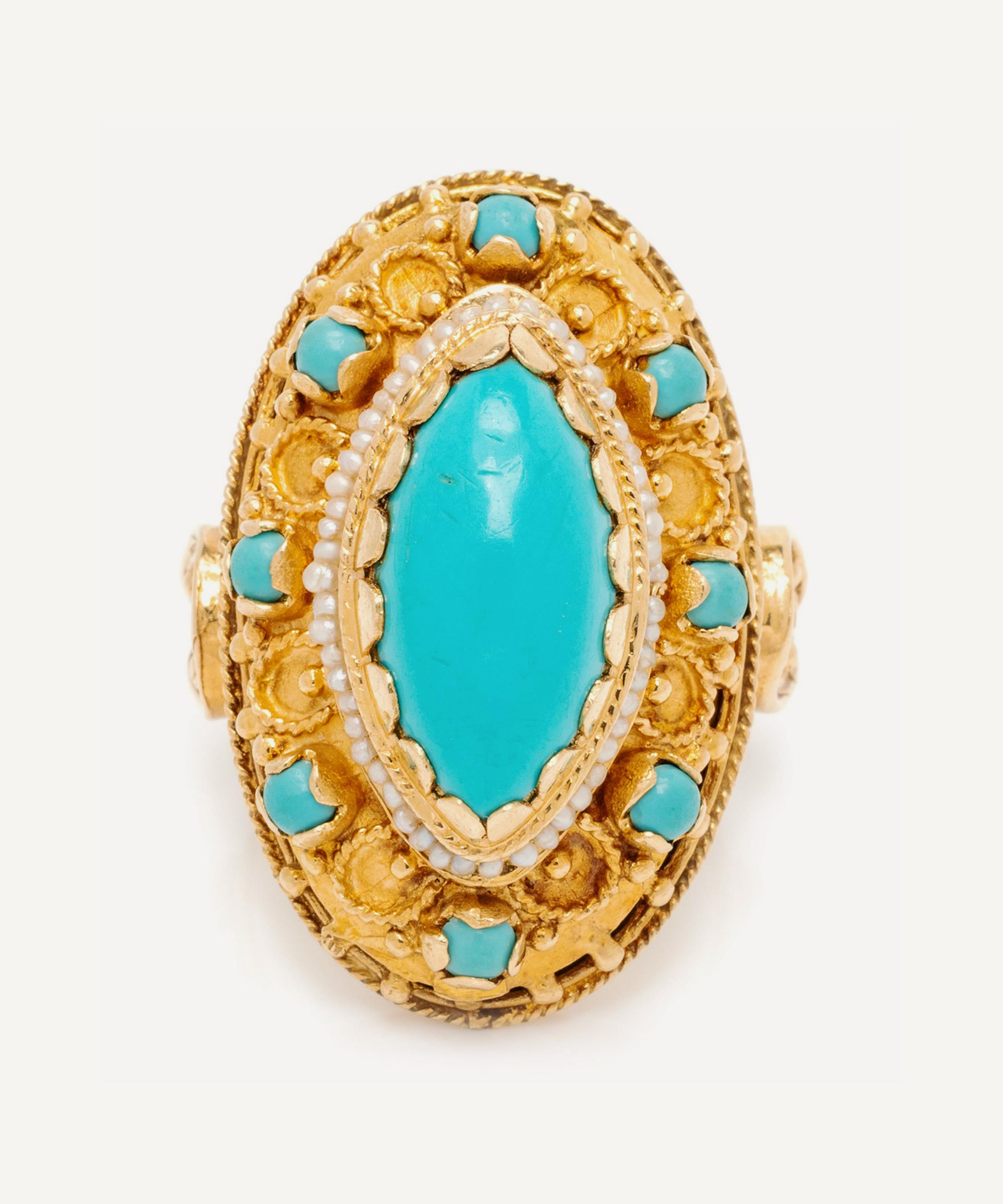 Kojis - Gold Turquoise Cocktail Ring image number 0