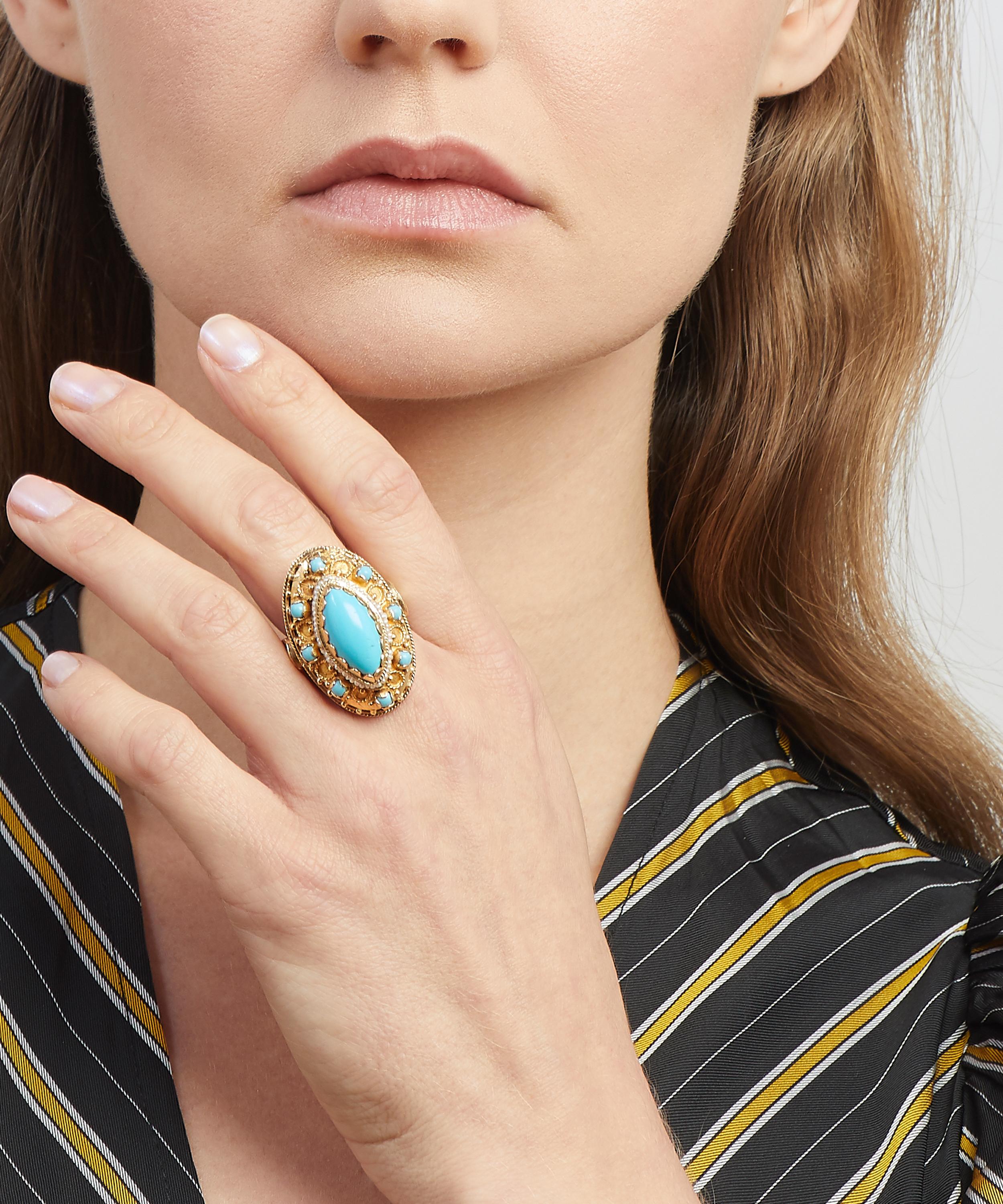 Kojis - Gold Turquoise Cocktail Ring image number 1
