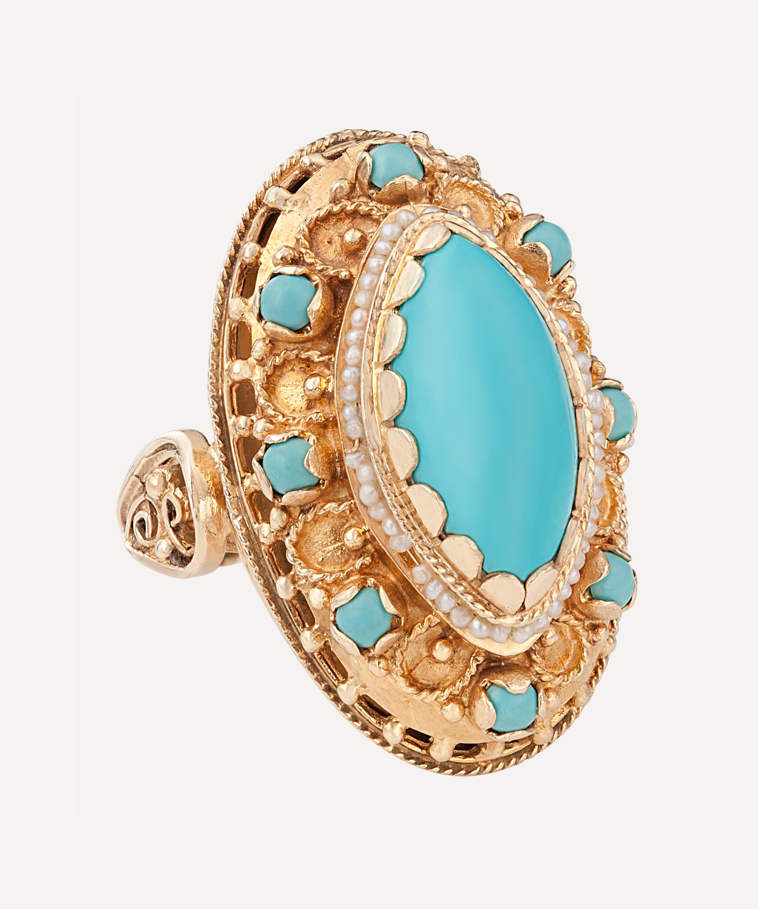 Kojis - Gold Turquoise Cocktail Ring image number 2