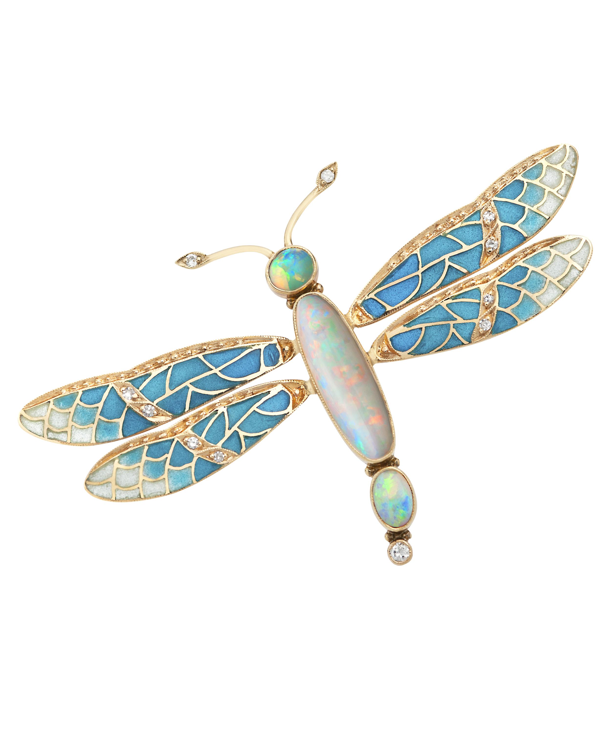 Kojis - Gold Opal and Enamel Dragonfly Brooch image number 0