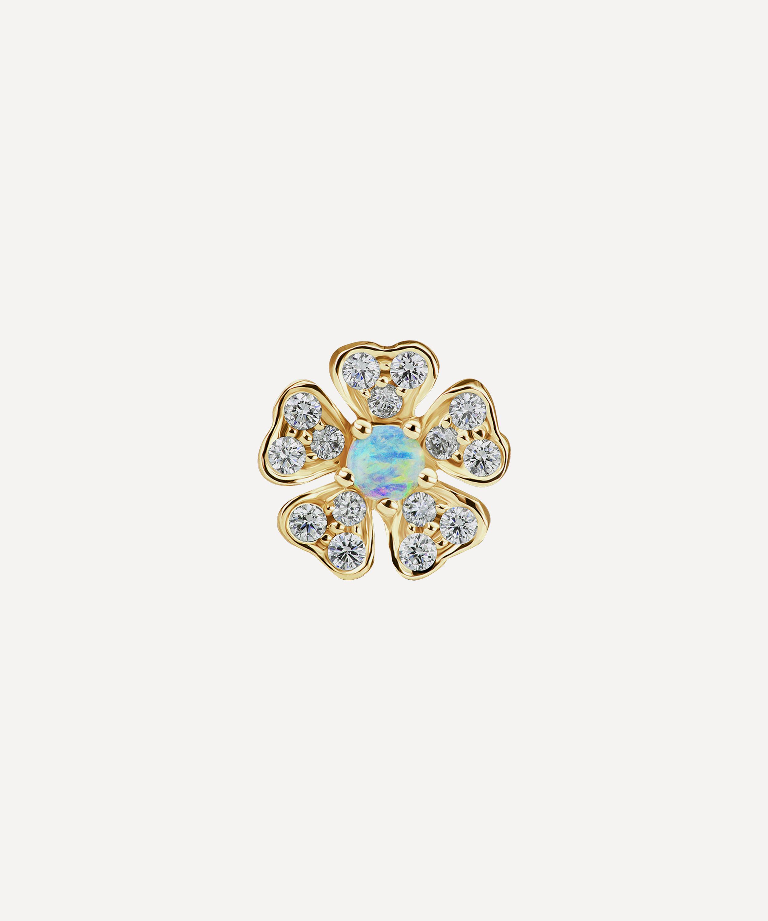 Maria Tash - 18ct 8mm Opal and Diamond Pansy Single Threaded Stud Earring image number 0