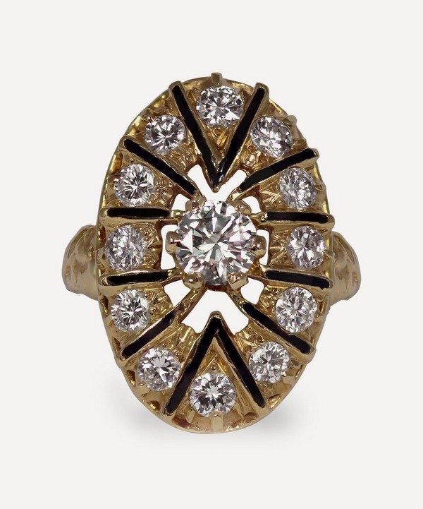 Kojis - Gold Diamond and Enamel Plaque Ring image number 0