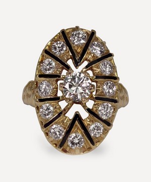 Gold Diamond and Enamel Plaque Ring