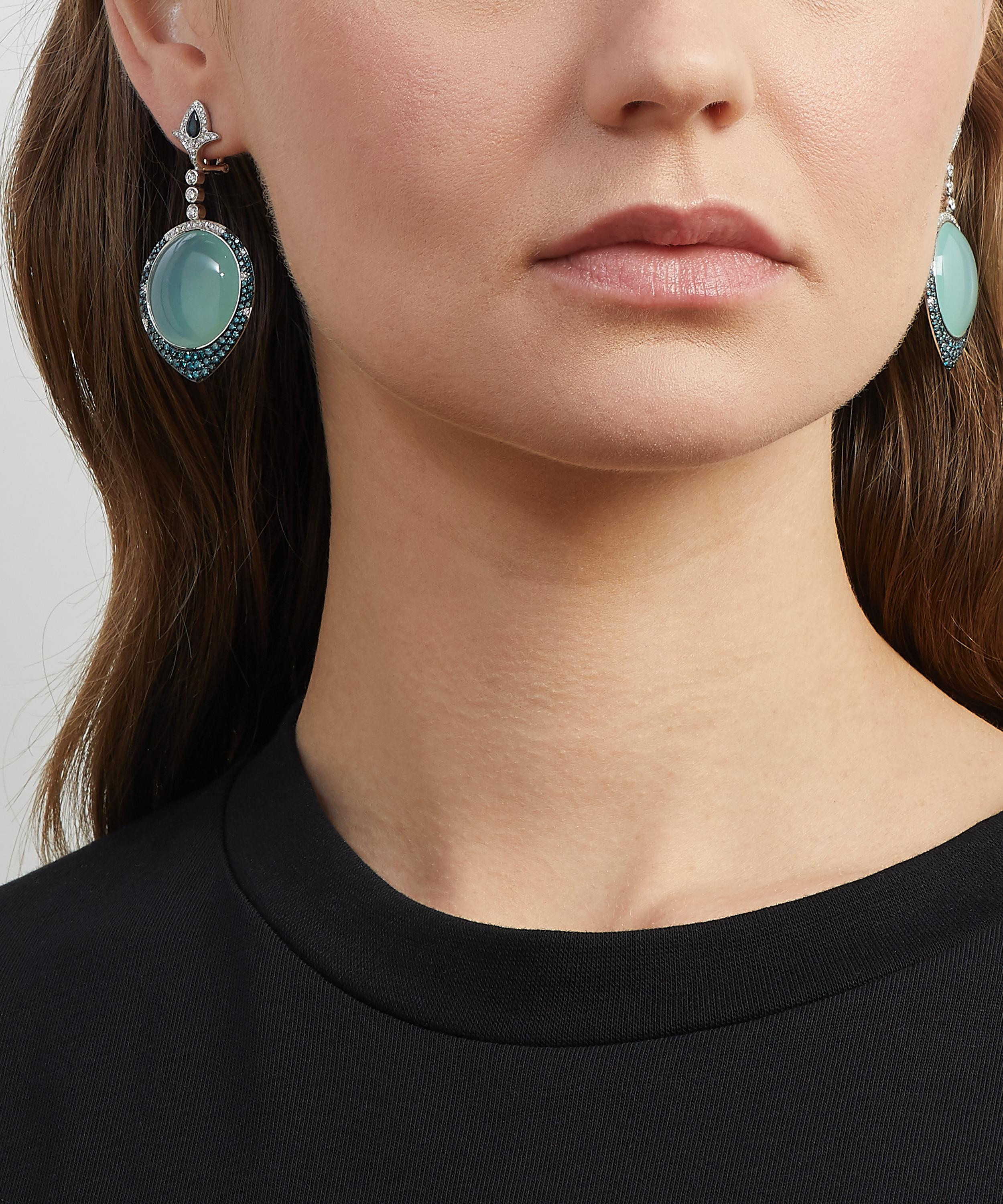 Kojis - White Gold Agate and Diamond Drop Earrings image number 1