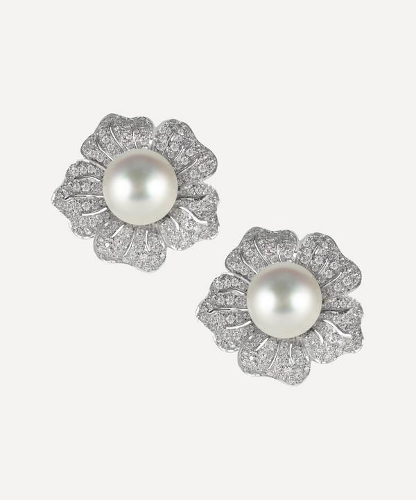 Kojis - White Gold South Sea Pearl and Diamond Flower Earrings image number null