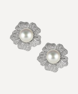 Kojis - White Gold South Sea Pearl and Diamond Flower Earrings image number 0