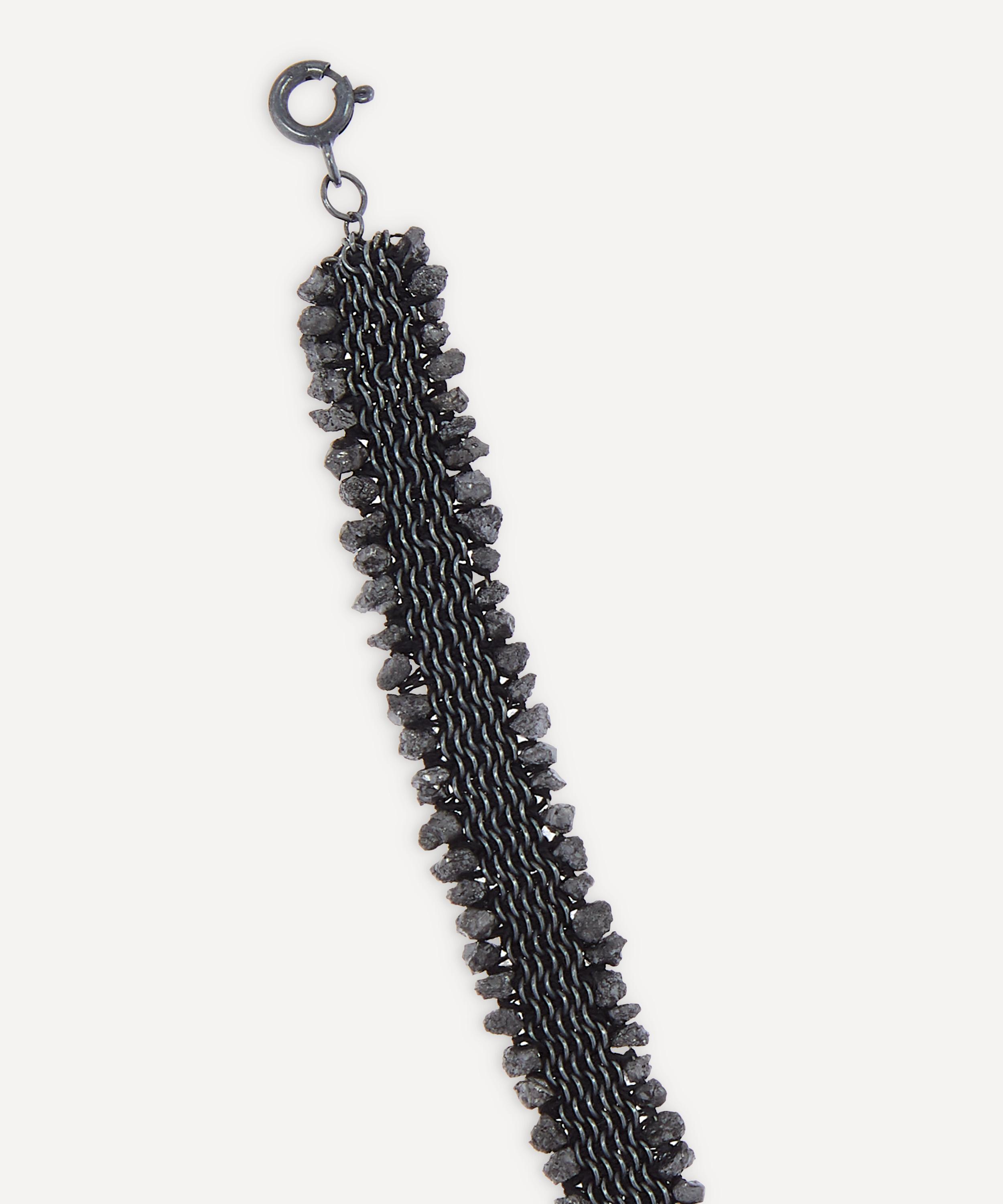Stephanie Schneider - Oxidised Silver Raw Black Diamond Silk Chain Bracelet image number 2