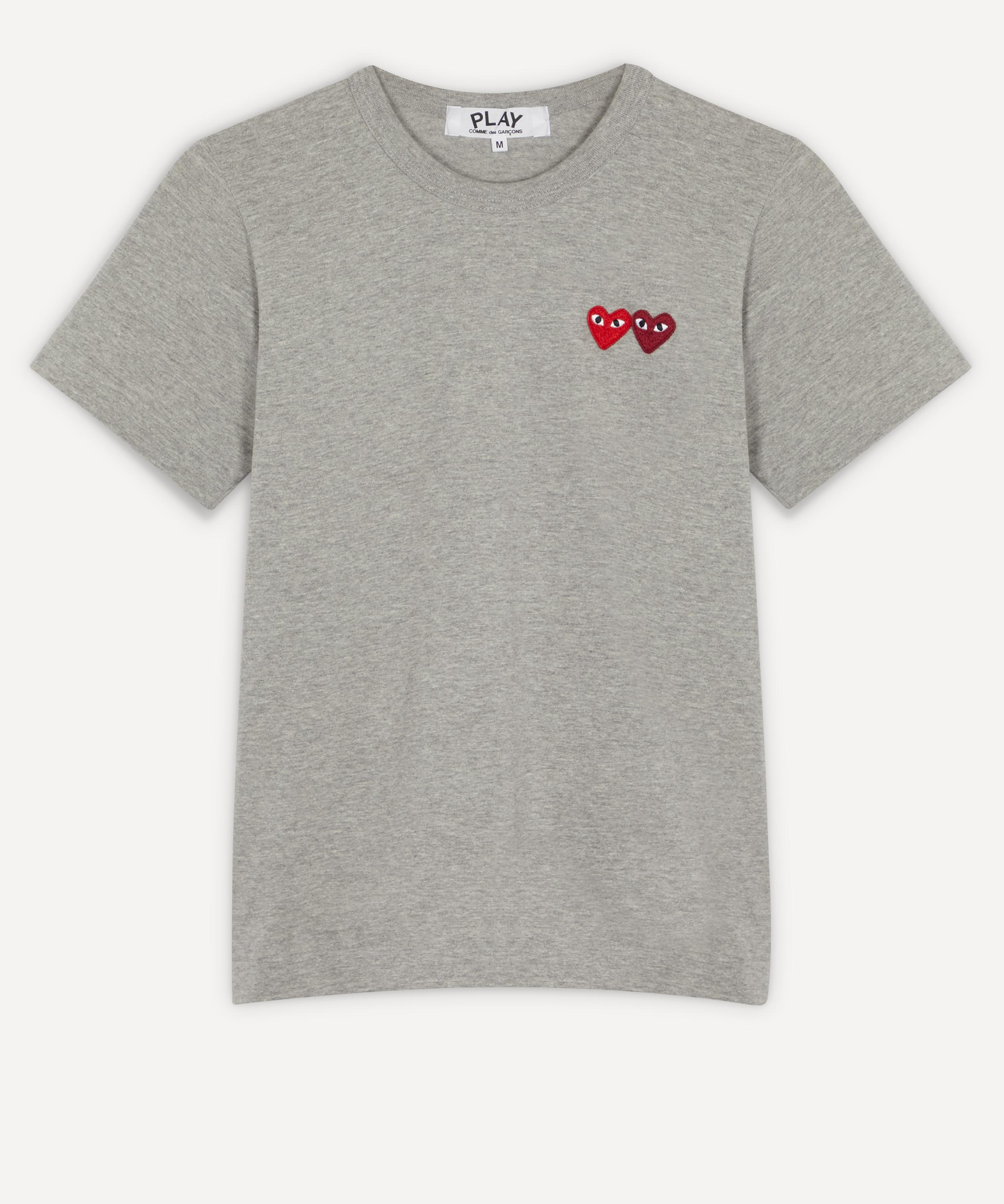 PLAY COMME des GARCONS Hem Print One Point Heart Patch T Shirt White L