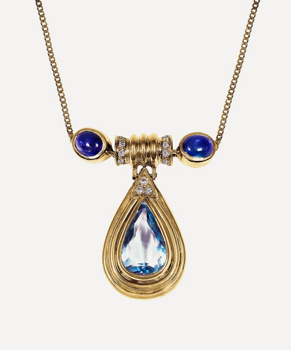 Kojis - Gold Aquamarine and Sapphire Pendant Necklace image number null