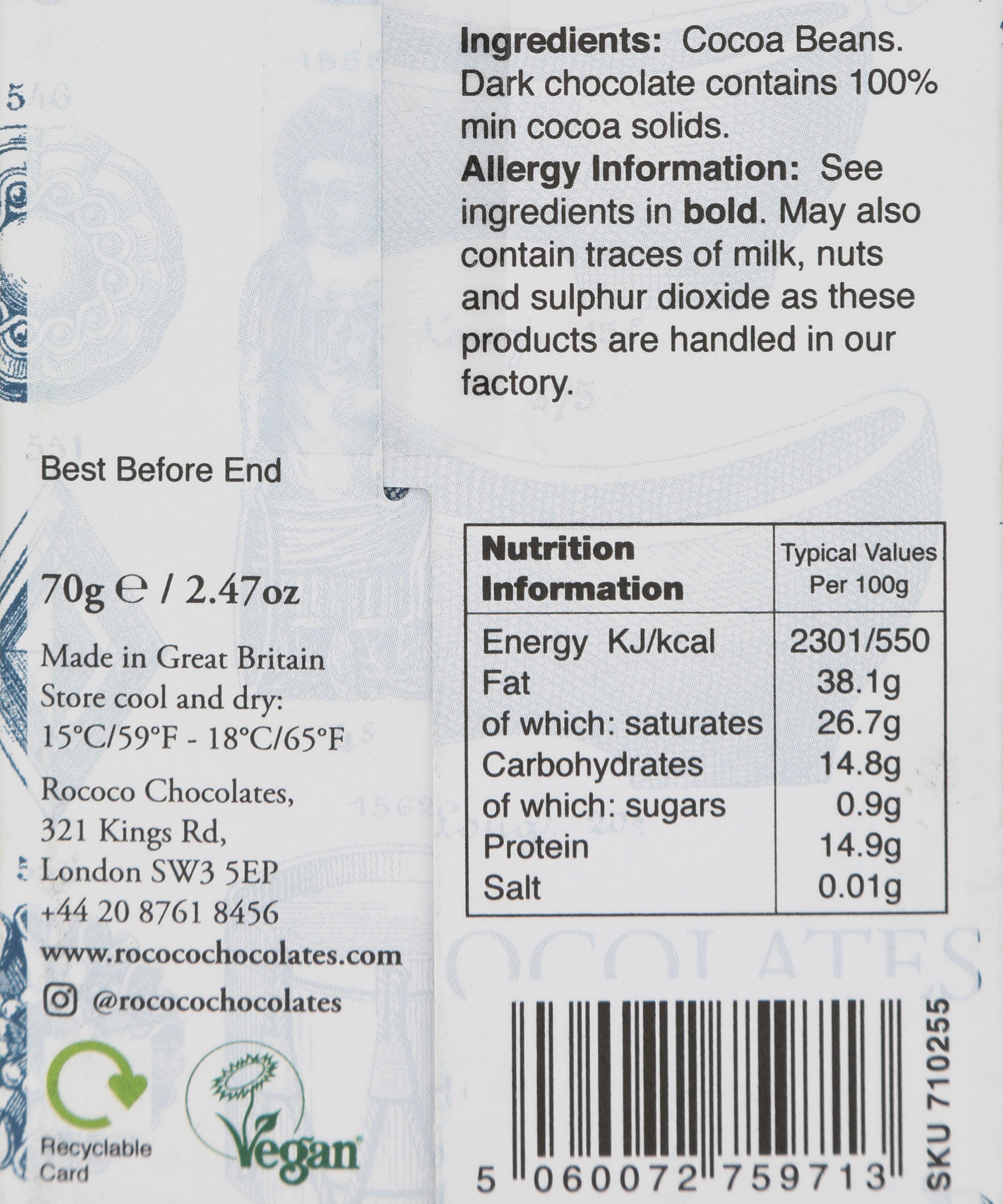 Rococo - Vietnam Single Origin 100% Dark Chocolate Bar 70g image number 3