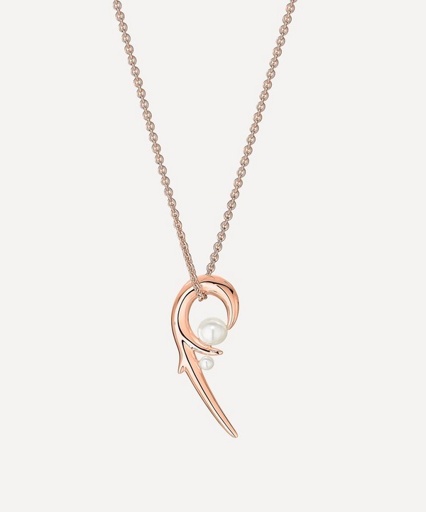 Shaun Leane - Rose Gold Plated Vermeil Silver Cherry Blossom Pearl Hook Pendant Necklace image number null