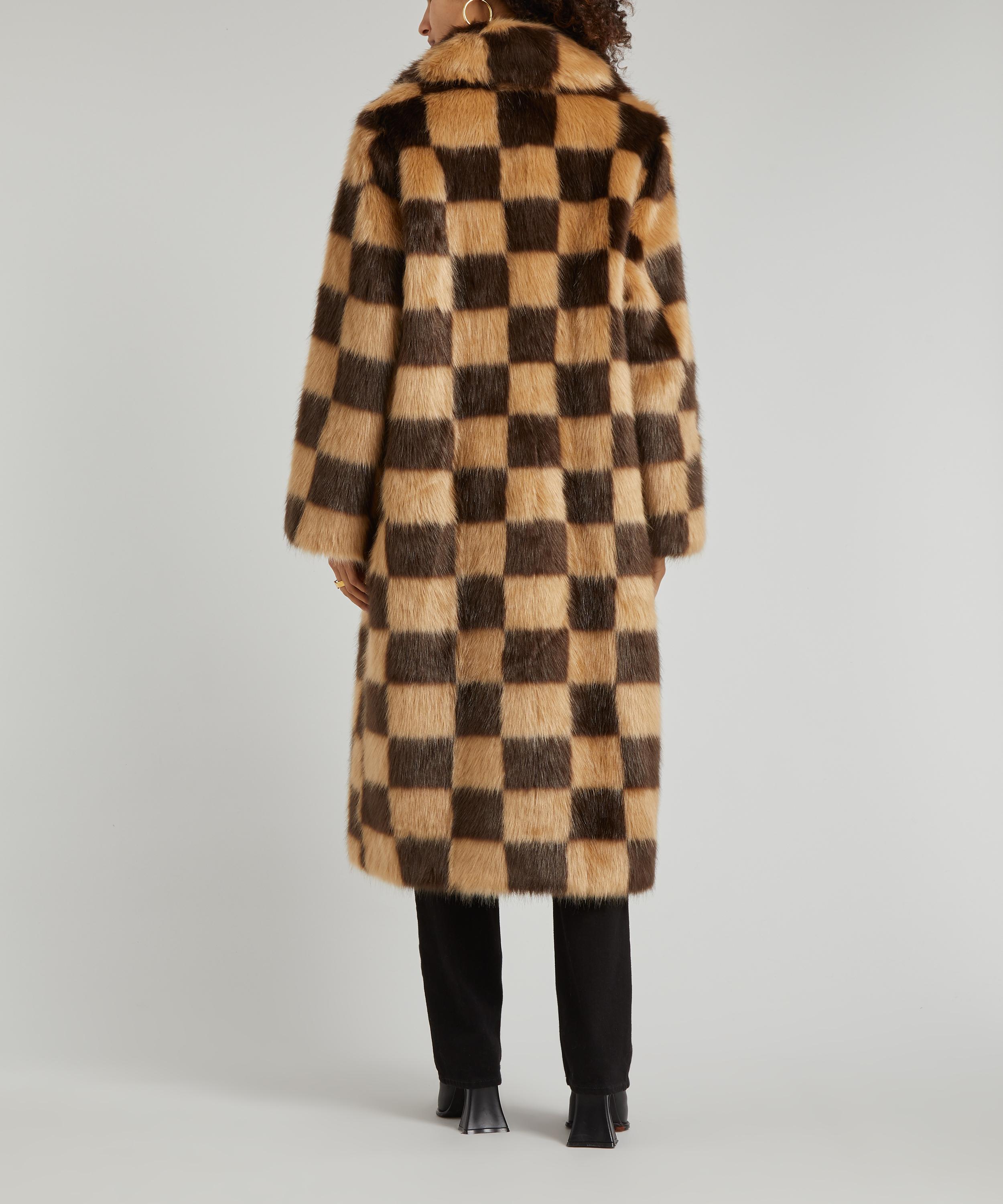 checkerboard faux fur coat