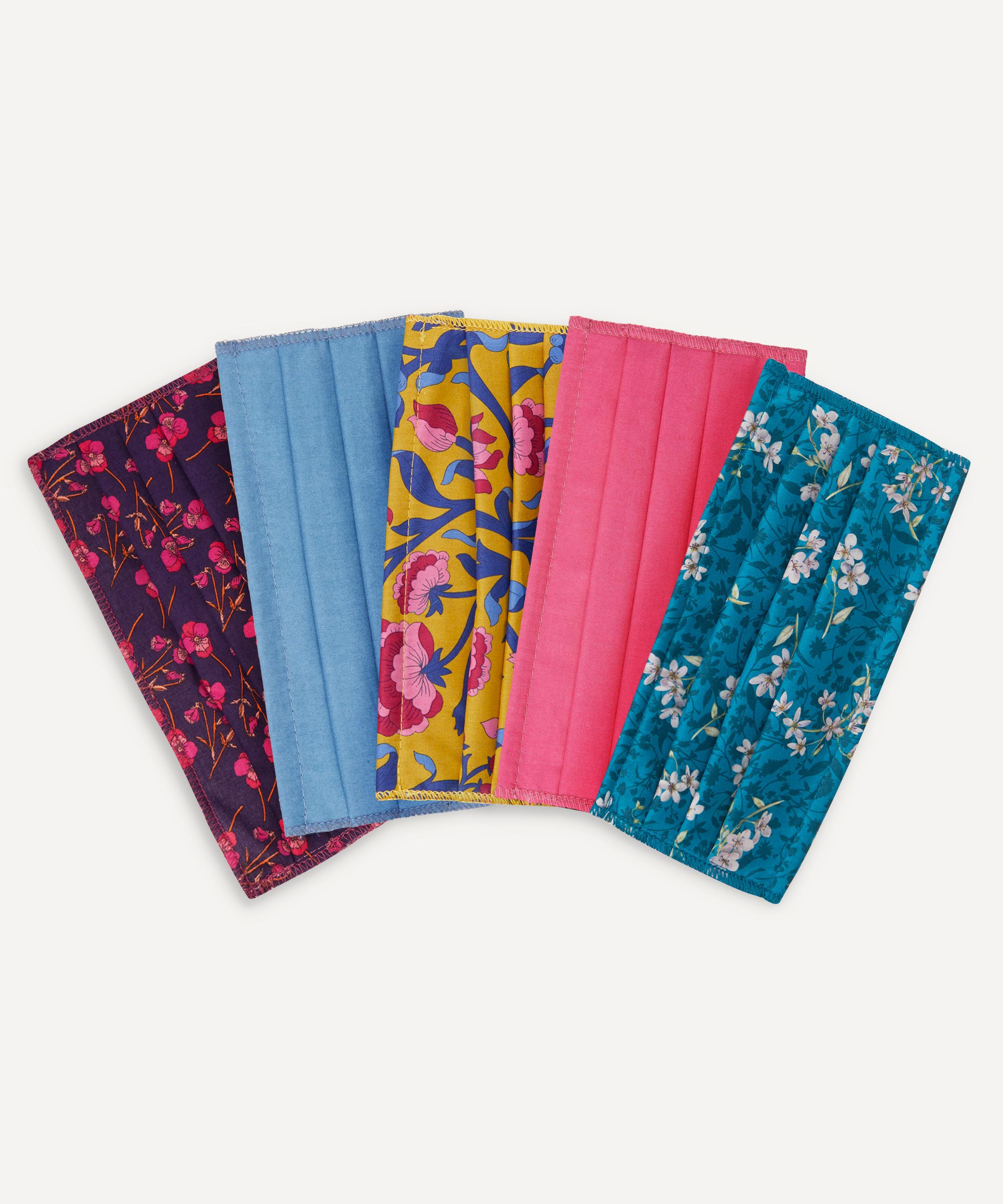 Liberty - Floral Print and Block Colour Upcycled Tana Lawn™ Cotton Face Coverings Set of Five