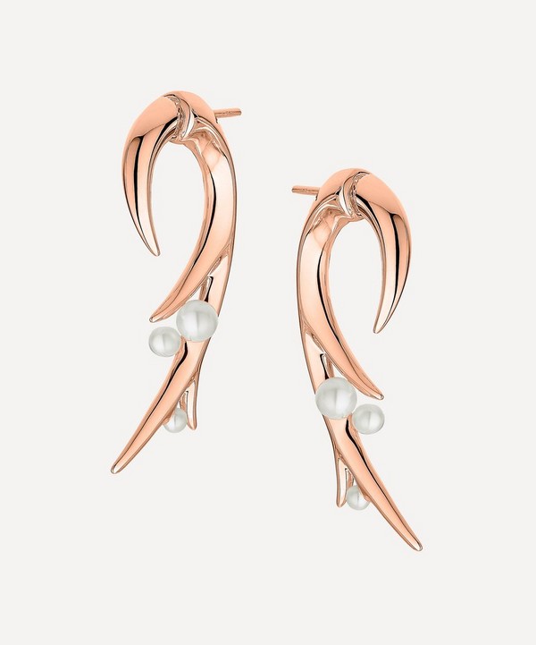 Shaun Leane - Rose Gold Plated Vermeil Silver Cherry Blossom Large Pearl Hook Earrings image number null