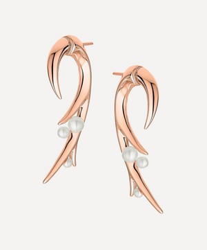 Shaun Leane - Rose Gold Plated Vermeil Silver Cherry Blossom Large Pearl Hook Earrings image number 0