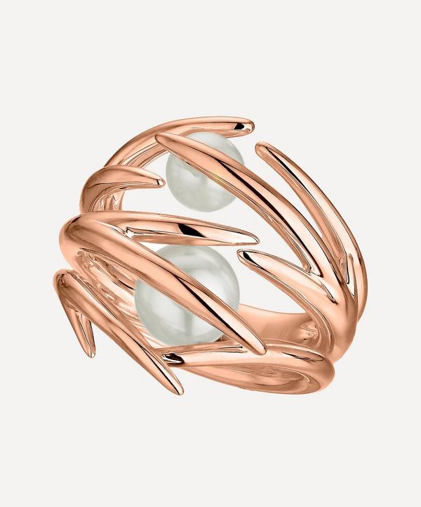 Shaun Leane - Rose Gold Plated Vermeil Silver Cherry Blossom Double Pearl Ring image number null