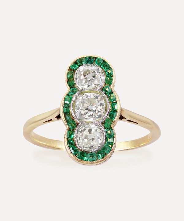 Kojis - Art Deco Emerald and Diamond Plaque Ring image number null