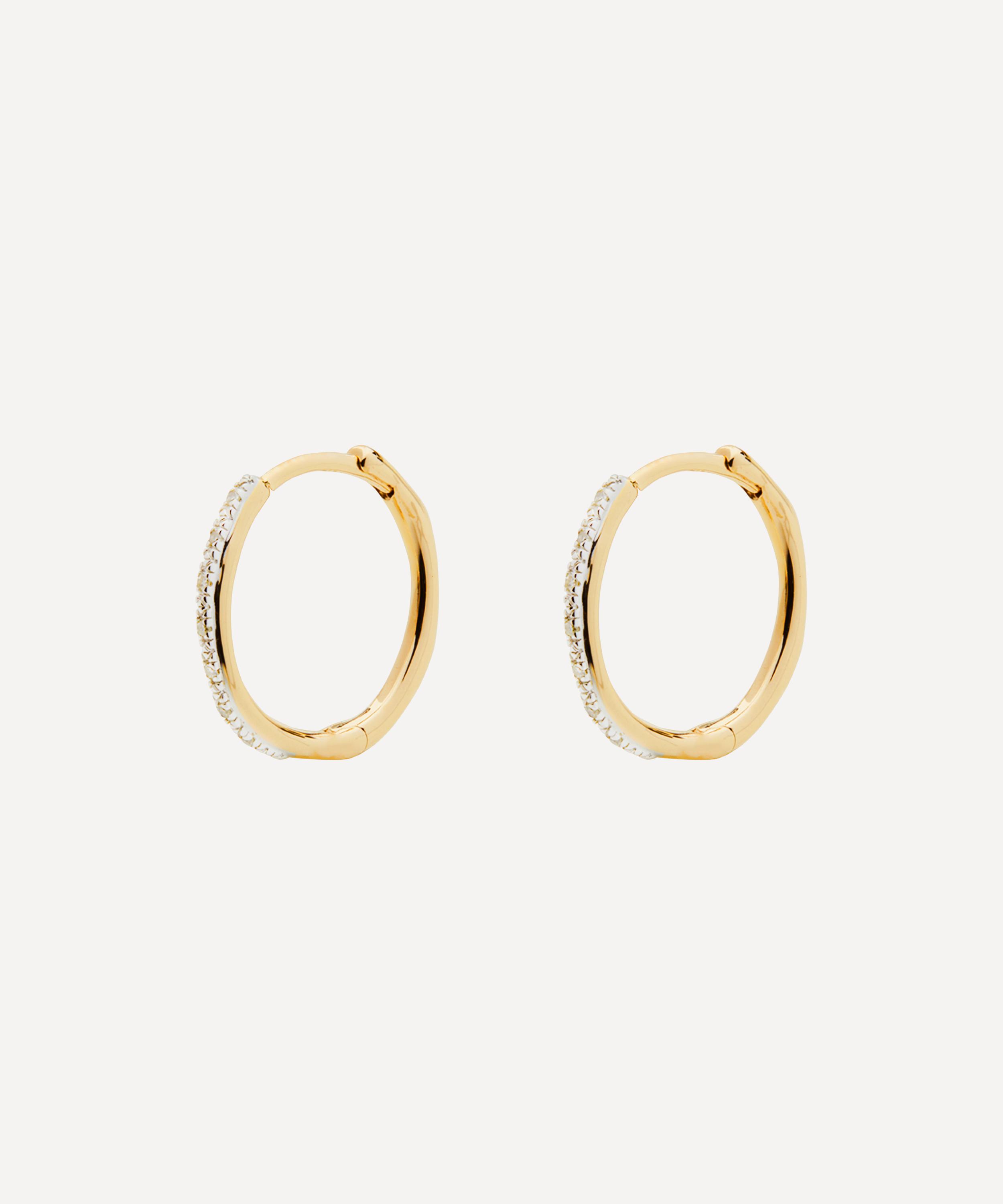 Monica Vinader - Gold Plated Vermeil Silver Riva Wave Medium Diamond Hoop Earrings image number 0