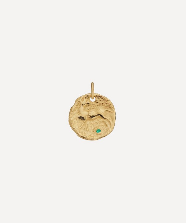 Monica Vinader - Gold Plated Vermeil Silver Siren Large Green Onyx Coin Pendant Charm image number null