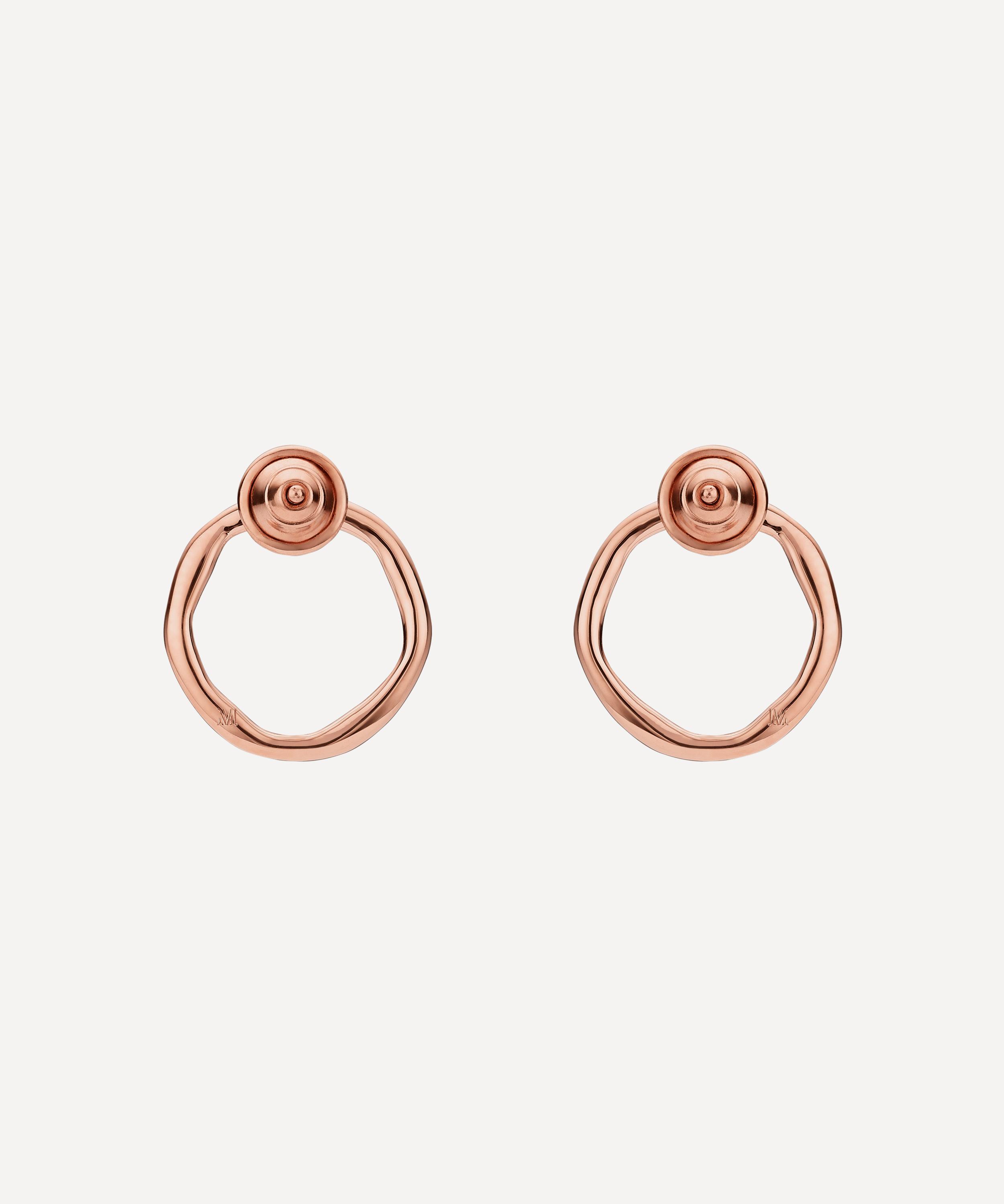 Monica Vinader - Rose Gold Plated Vermeil Silver Riva Large Diamond Circle Stud Earrings image number 2