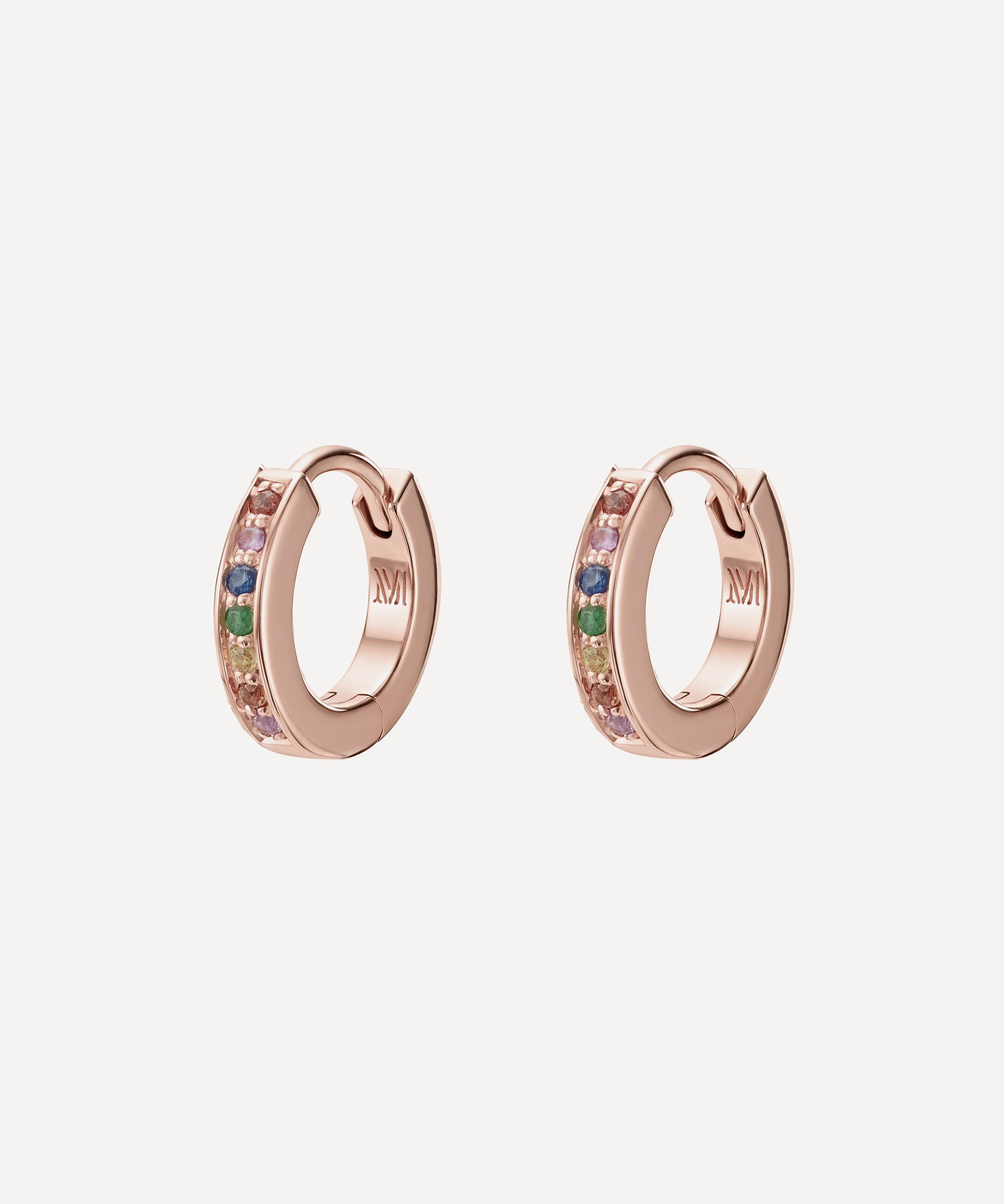 Monica Vinader - Rose Gold Plated Vermeil Silver Skinny Gemstone Huggie Hoop Earrings image number 0