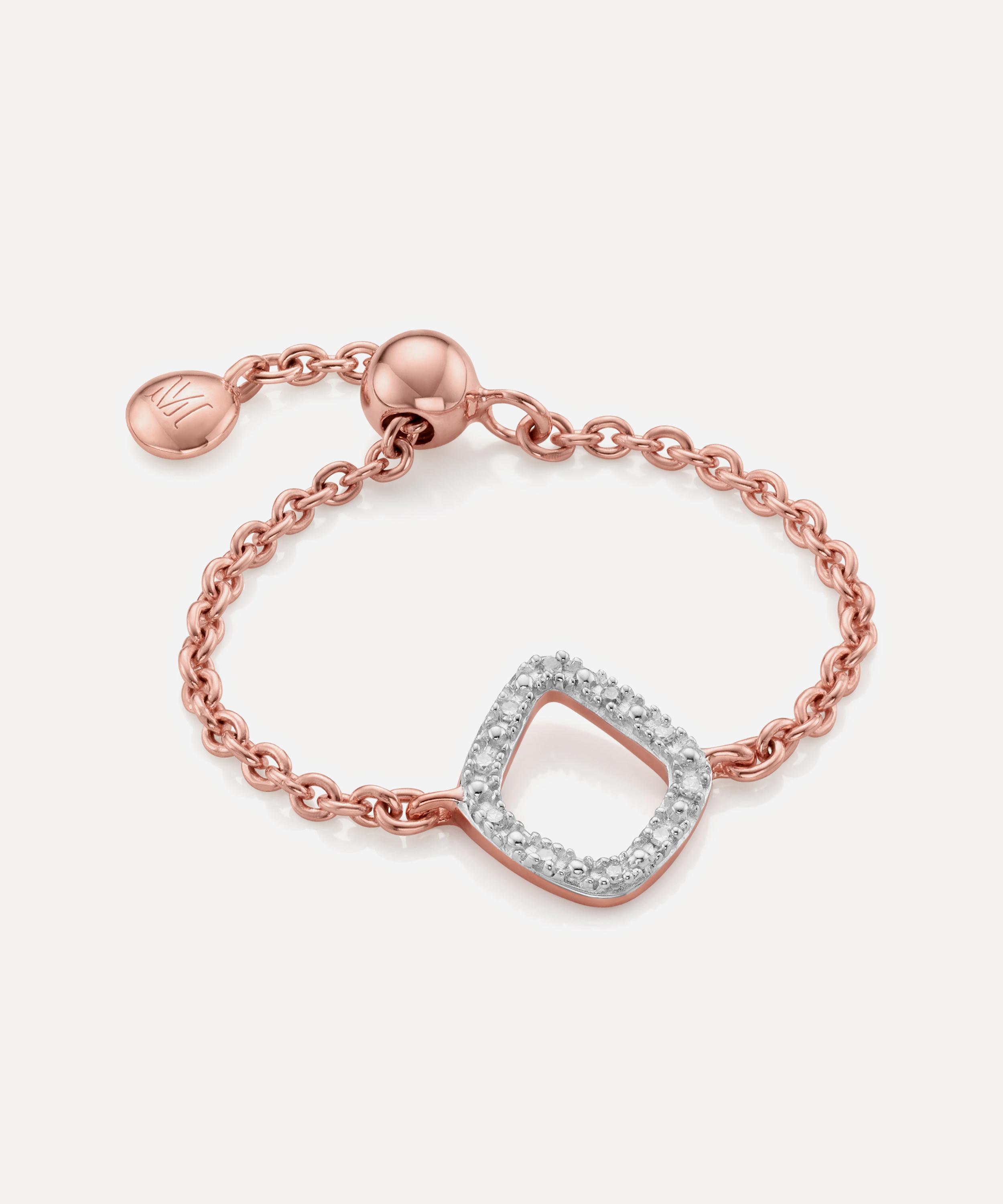 Monica Vinader - Rose Gold Plated Vermeil Silver Riva Mini Diamond Kite Friendship Ring image number 0