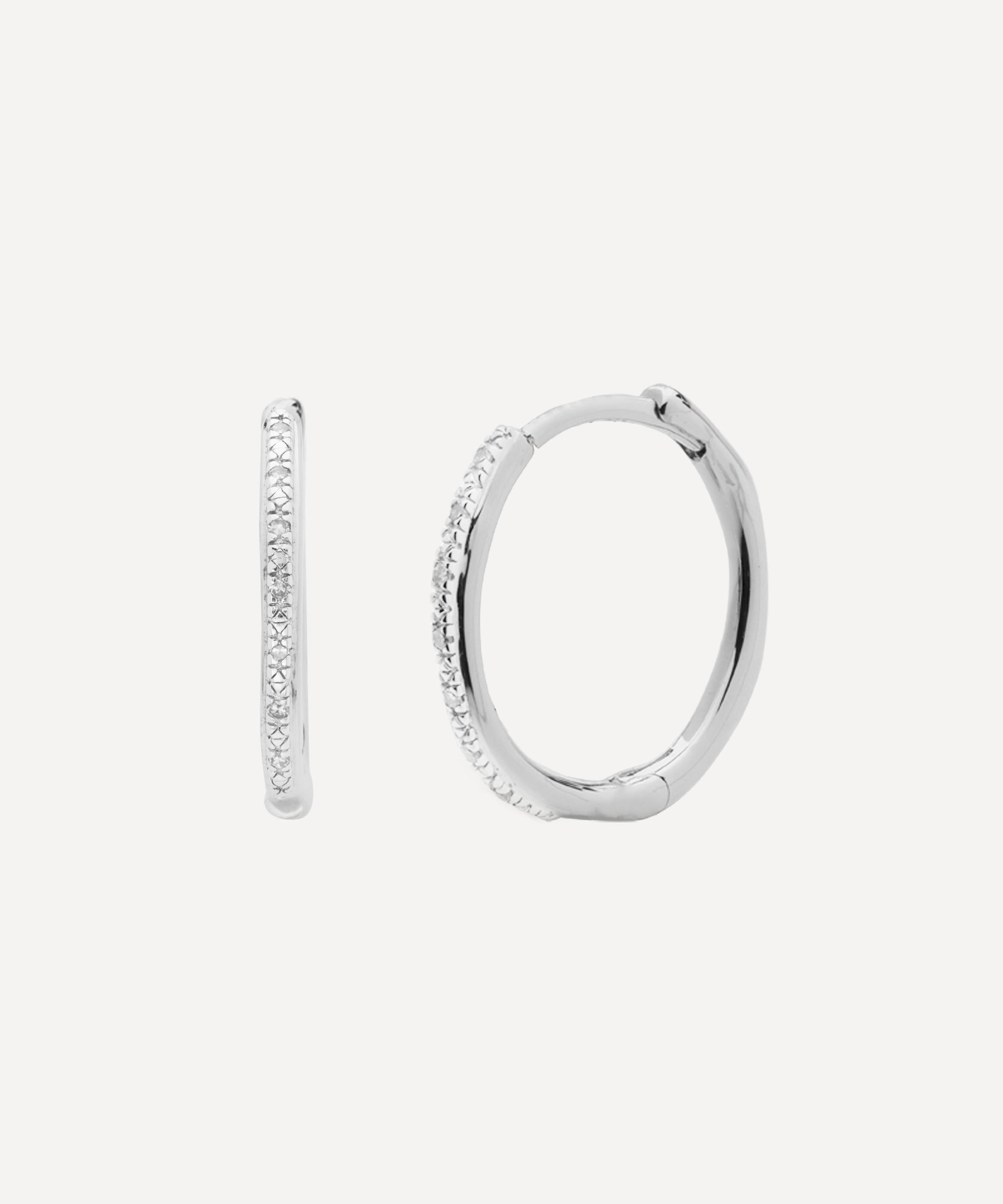 Monica Vinader - Silver Riva Wave Medium Diamond Hoop Earrings image number 0