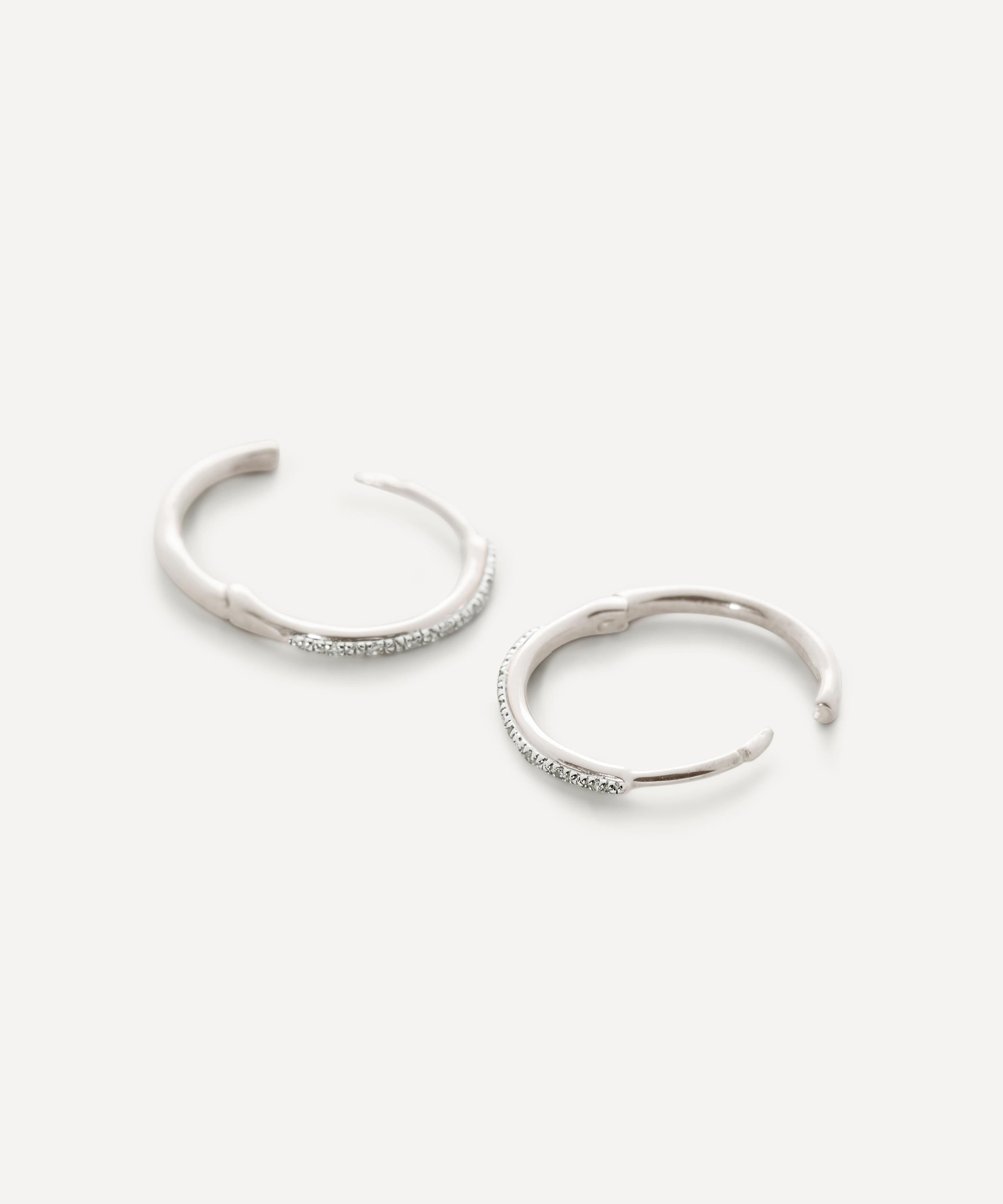 Monica Vinader - Silver Riva Wave Medium Diamond Hoop Earrings image number 2