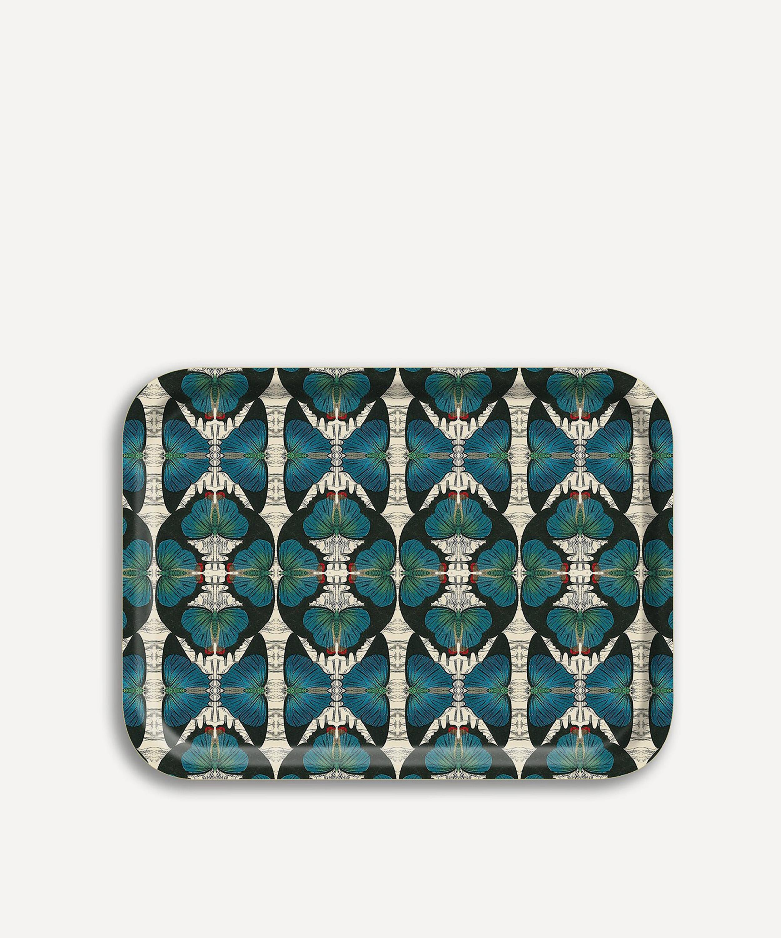 Avenida Home - Blue Butterfly Square Birch Wood Tray image number 0