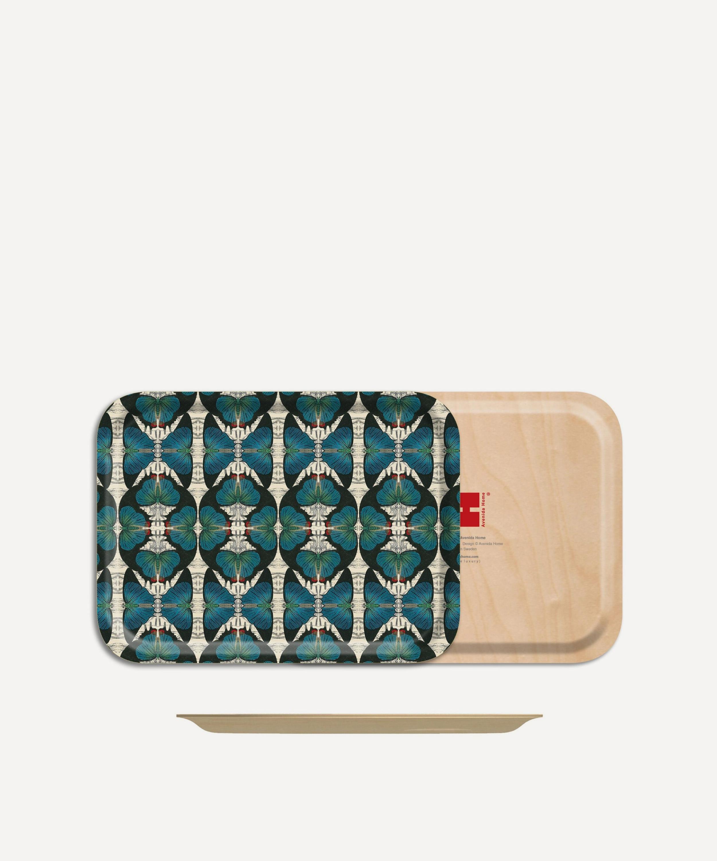 Avenida Home - Blue Butterfly Square Birch Wood Tray image number 1