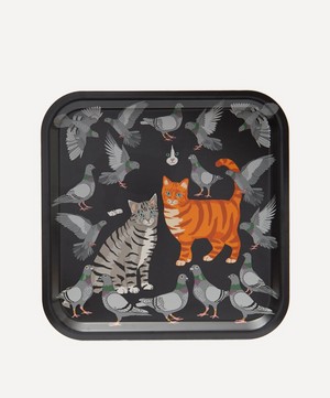 Avenida Home - Cat Amongst the Pigeons Square Birch Wood Tray image number 0