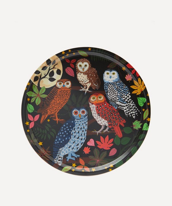 Avenida Home - Night Owls Round Birch Wood Tray image number null