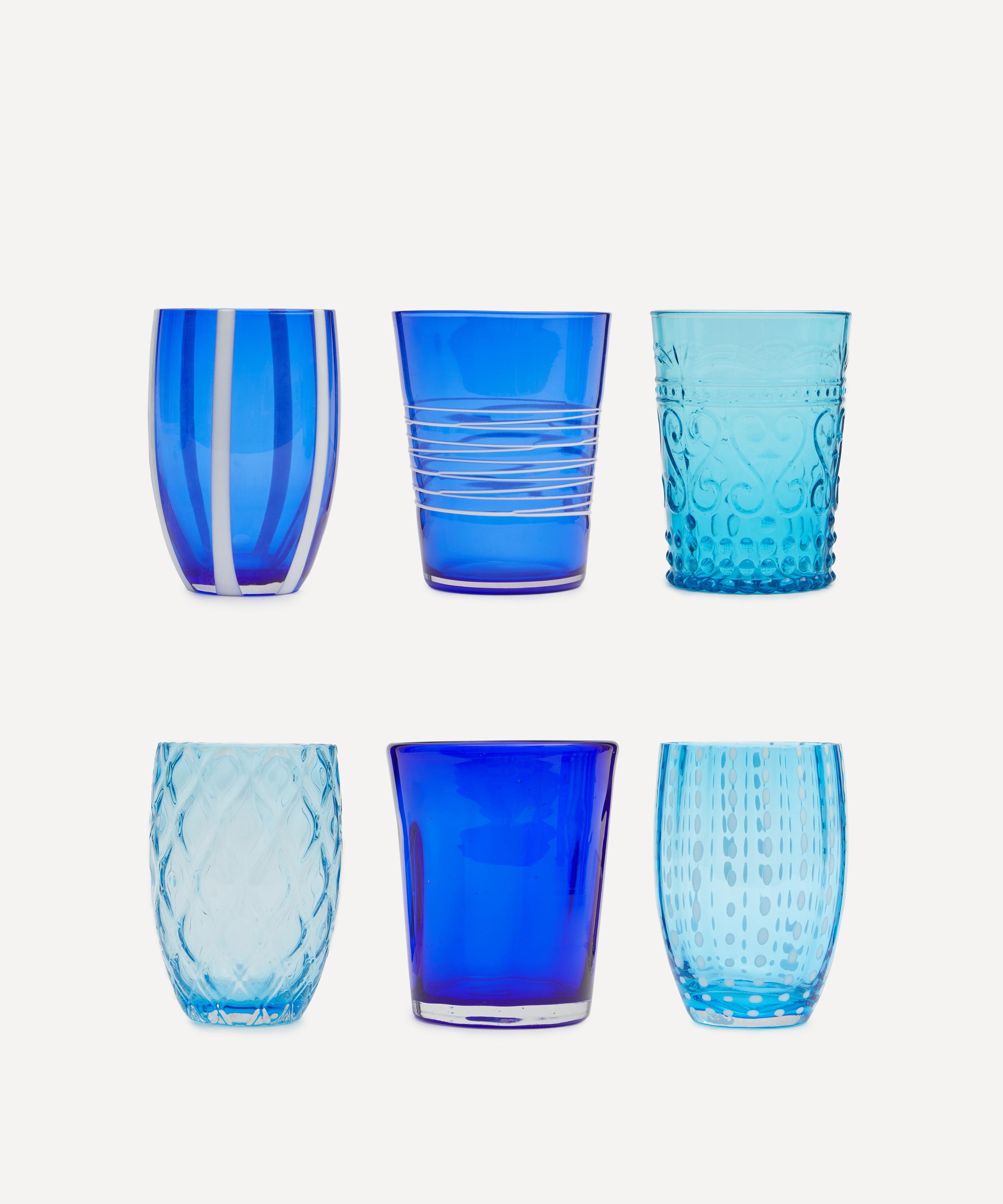 set of 6 blue textured drinking glasses Drinkware Drink & Barware etna