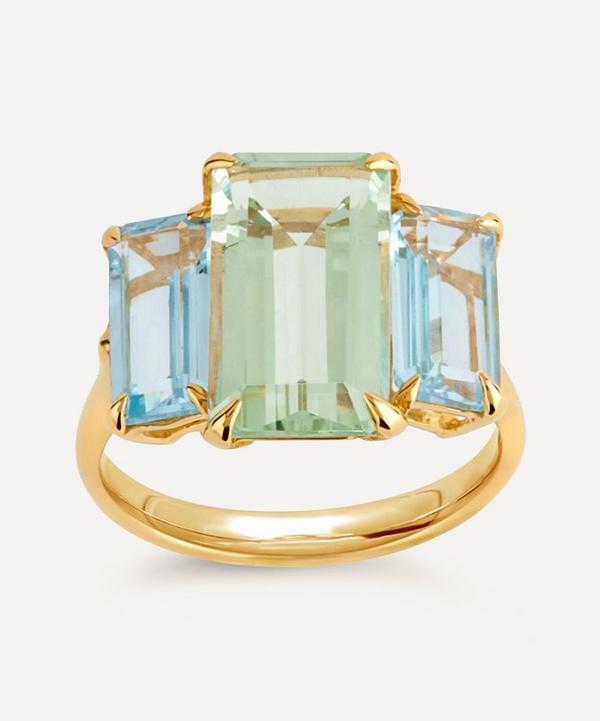 Dinny Hall - Gold Plated Vermeil Silver Trinny Trilogy Green Amethyst and Blue Topaz Ring image number null