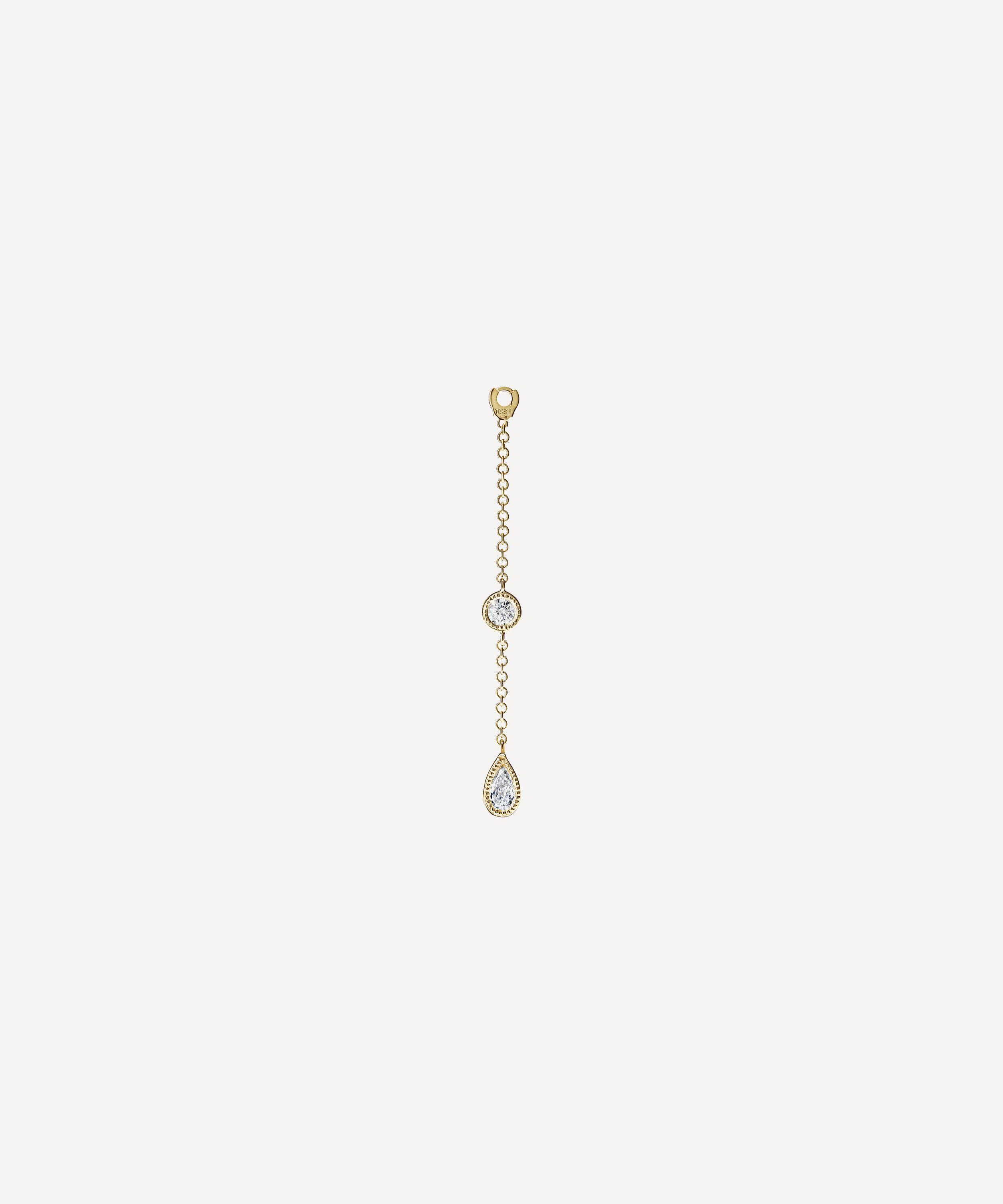 Maria Tash - 18ct 32mm Pendulum Charm Scalloped Set Pear and Round Diamond image number 0