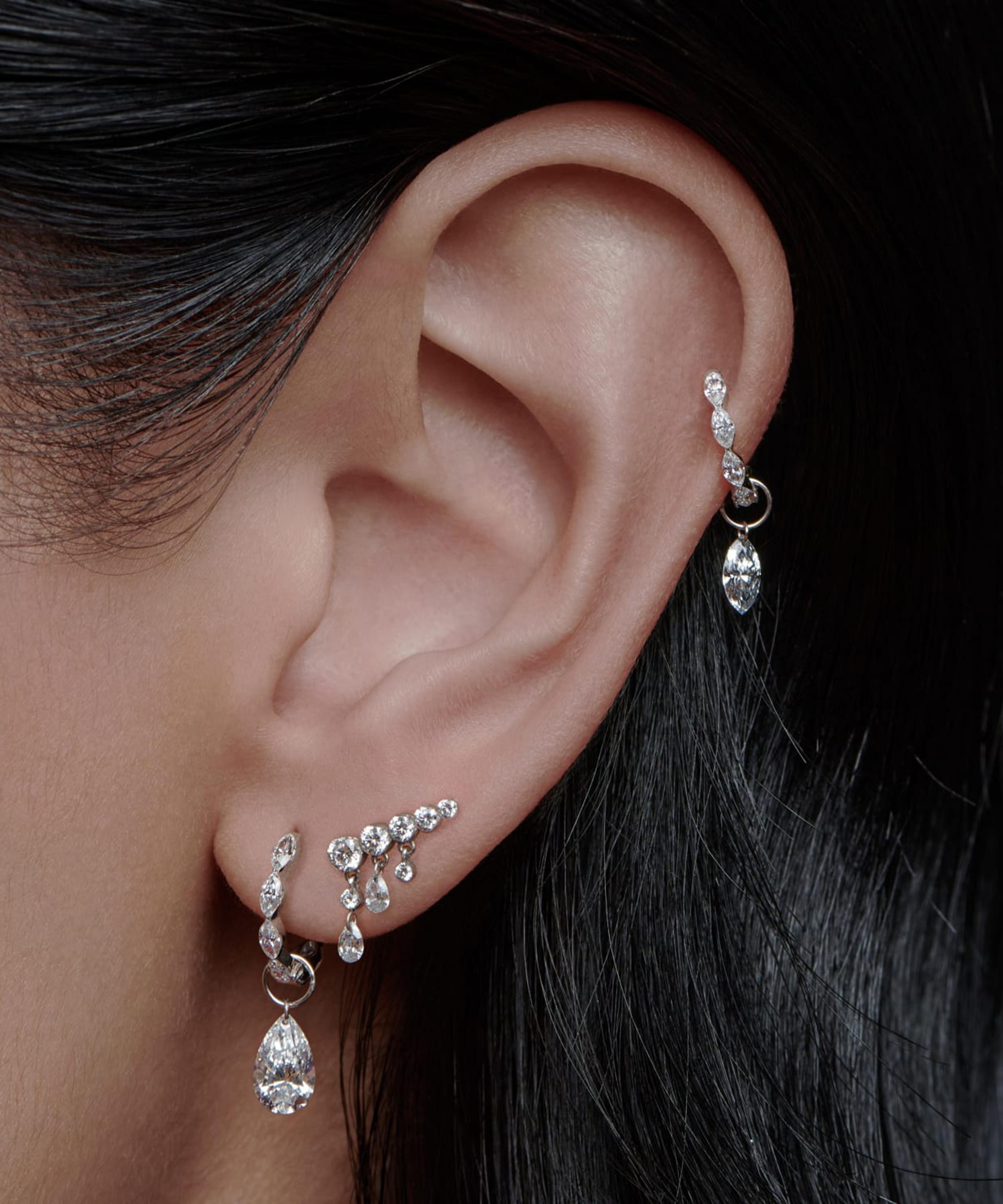 Maria Tash - 18ct 11mm Invisible Set Diamond Crescendo Bar Stud Earring Right image number 1