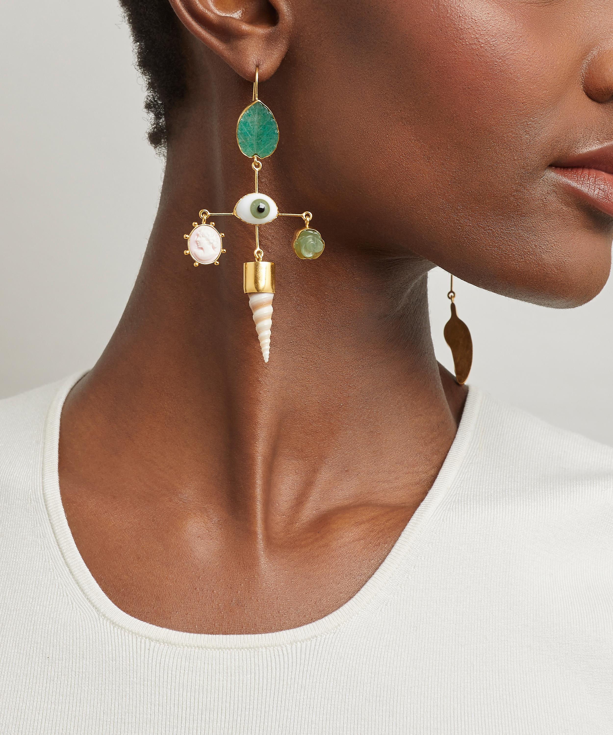 Grainne Morton - Gold-Plated Eye Cross Asymmetric Multi-Stone Drop Earrings image number 1