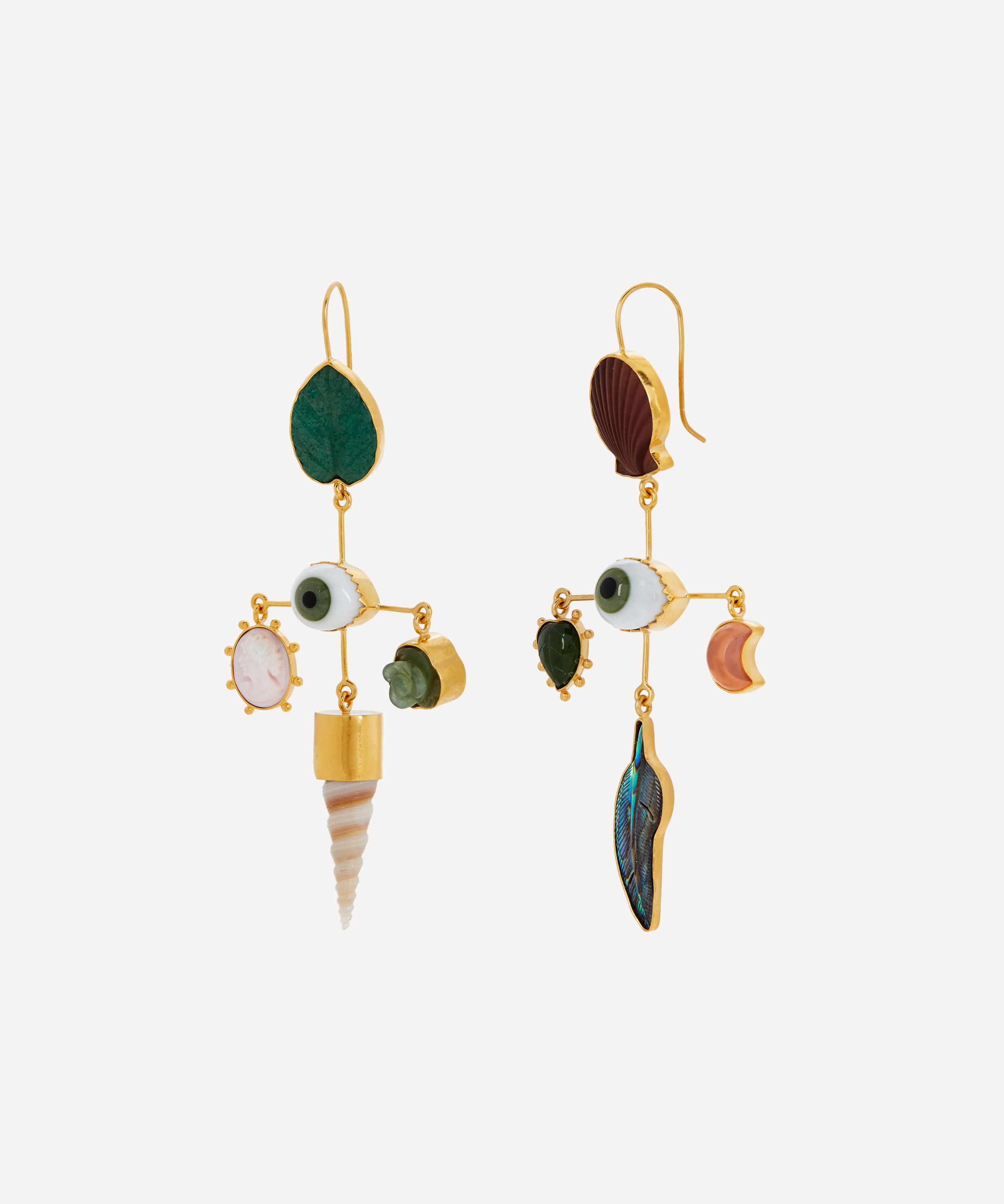 Grainne Morton - Gold-Plated Eye Cross Asymmetric Multi-Stone Drop Earrings image number 2